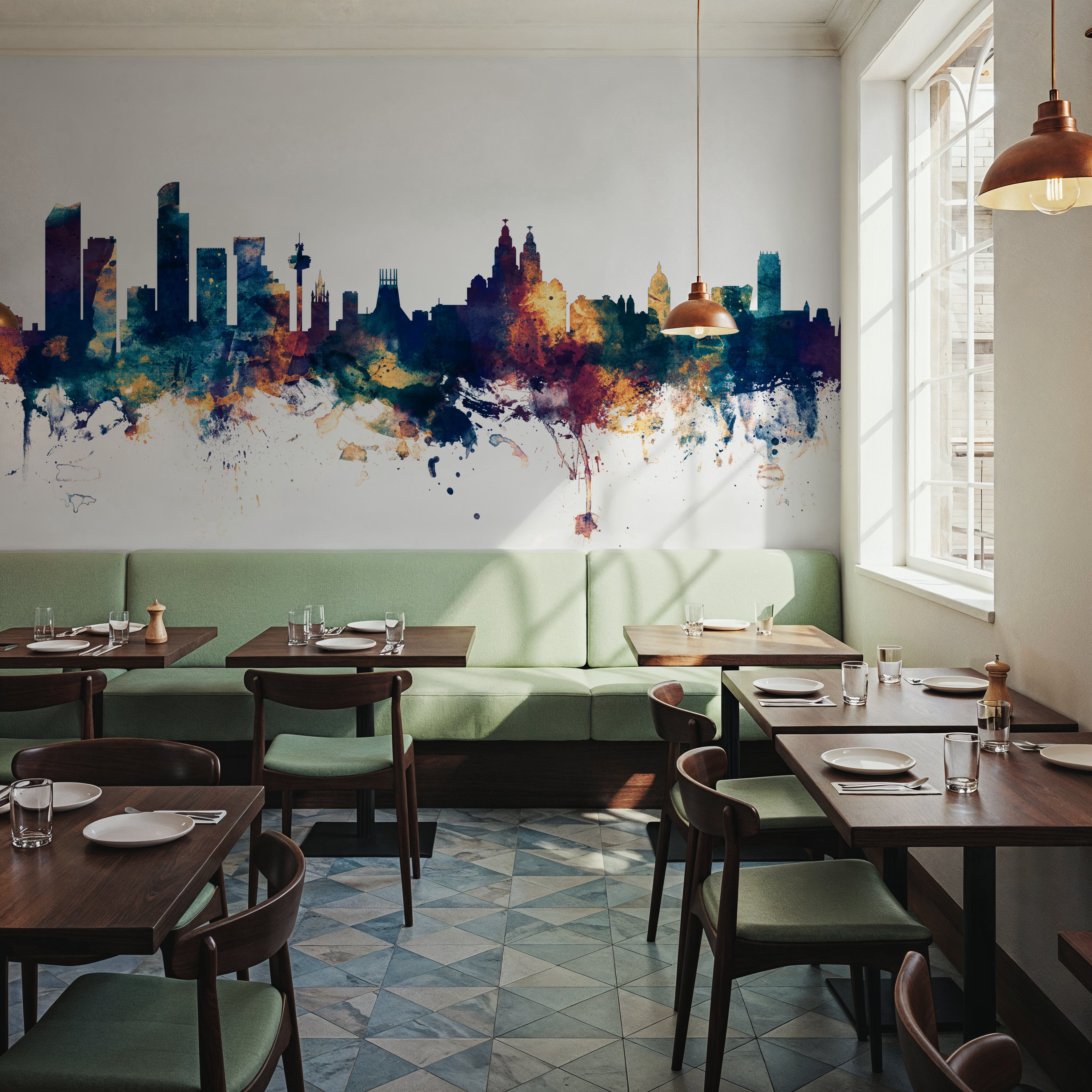 Liverpool England Skyline Blue & Bronze