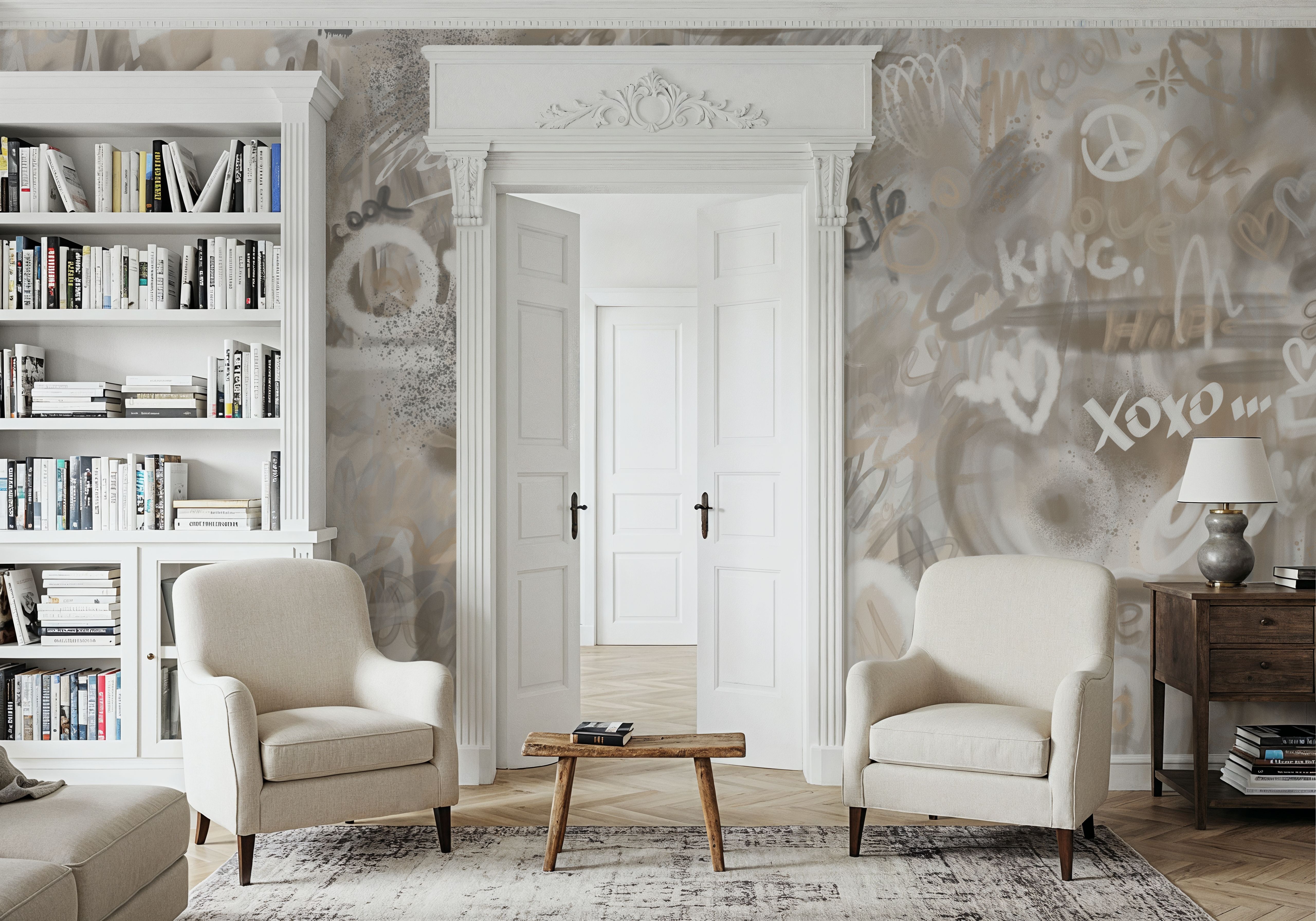 Graffiti Love, Beige, Tapeten