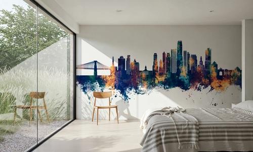 Brooklyn New York Skyline Blue & Bronze