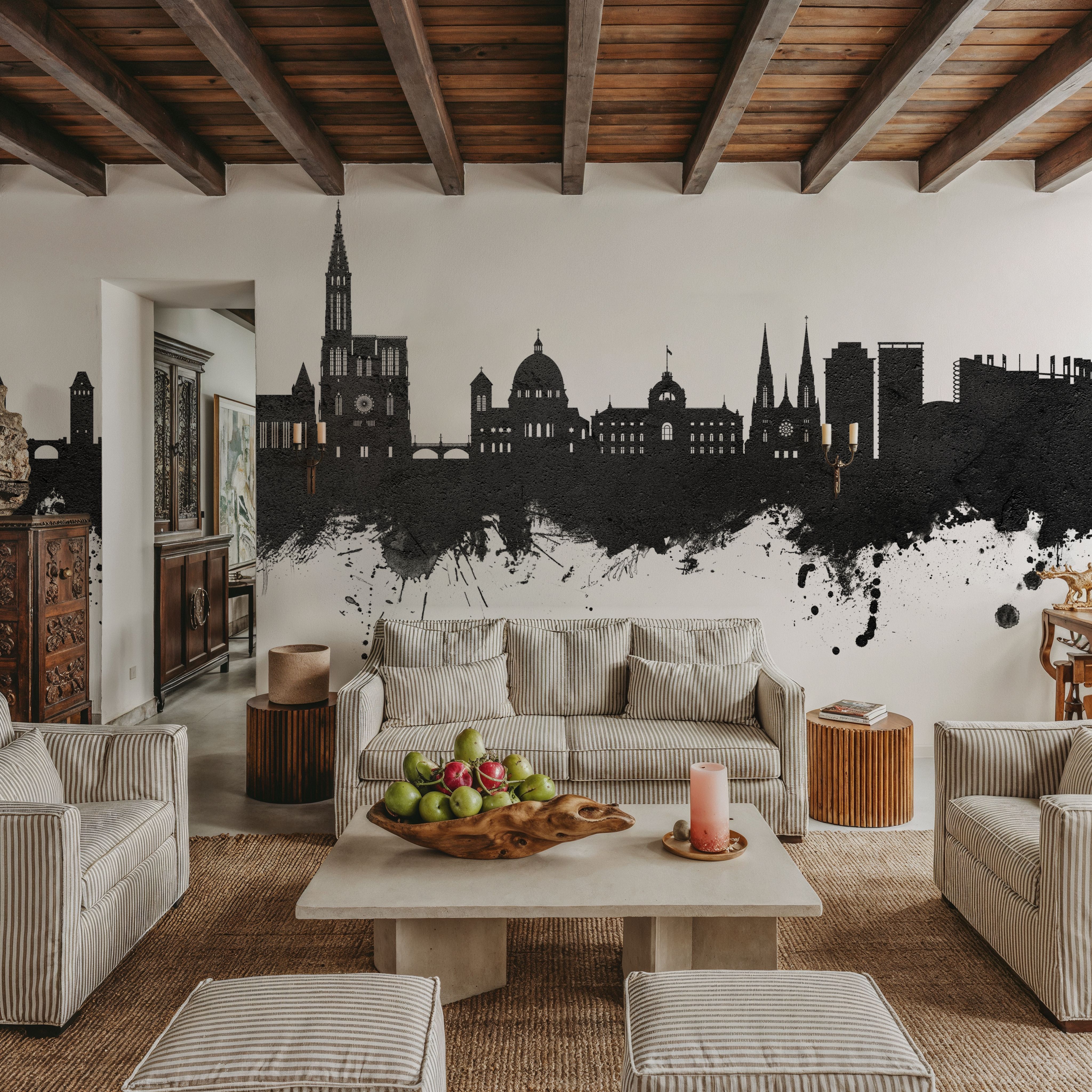 Strasbourg France Skyline Black & White