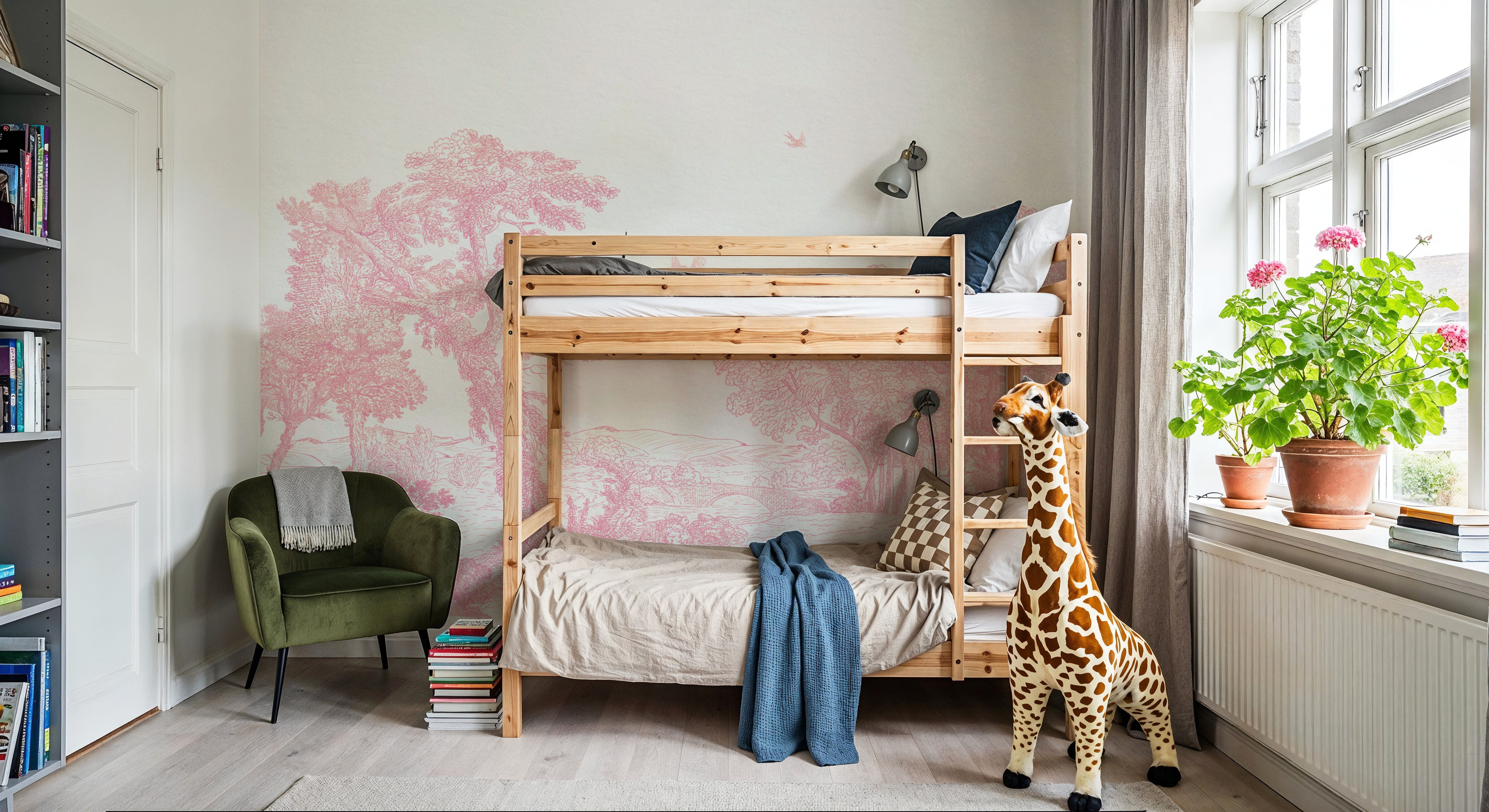 French Landscape, Pink Blush, Wallpaper