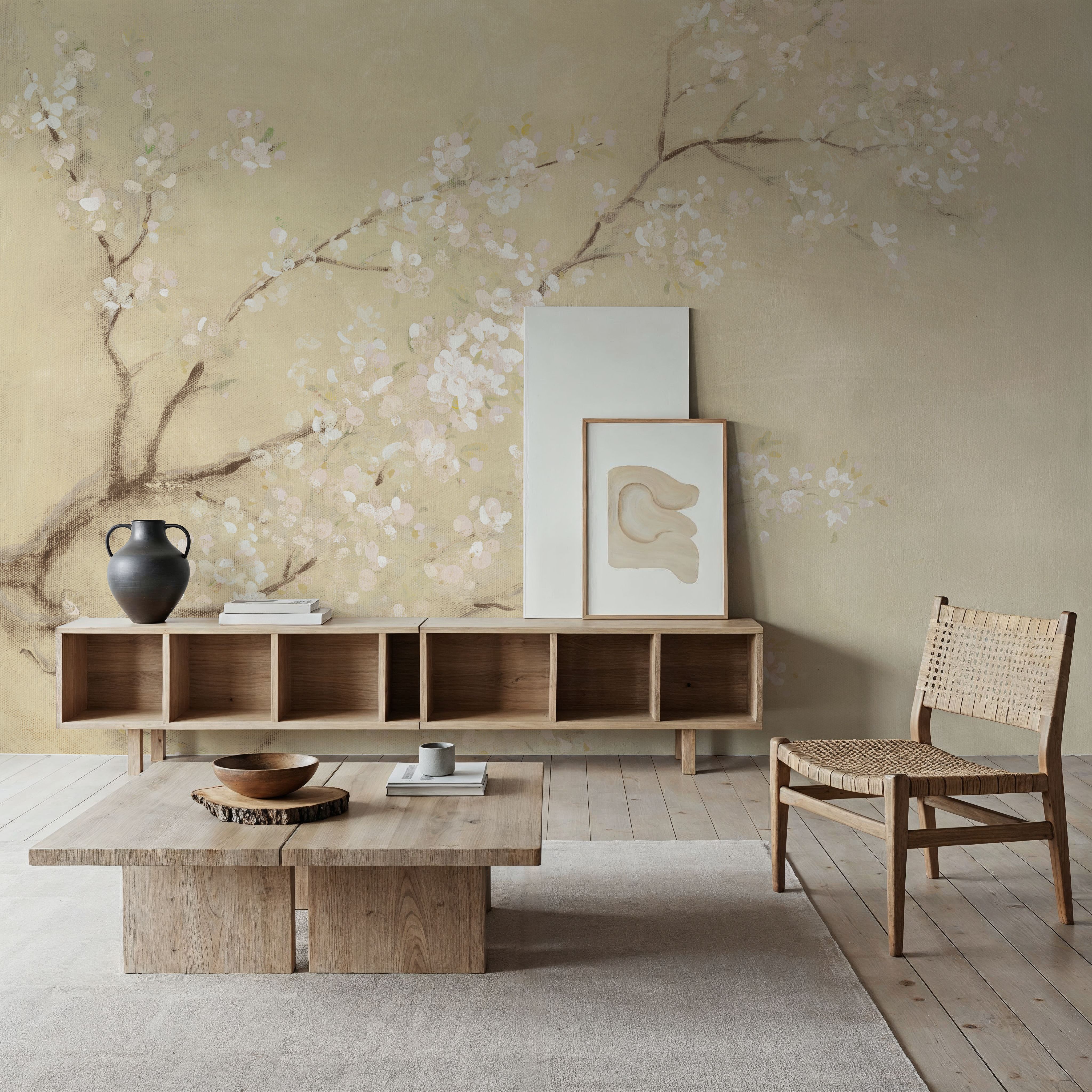 White Cherry Blossoms I Linen