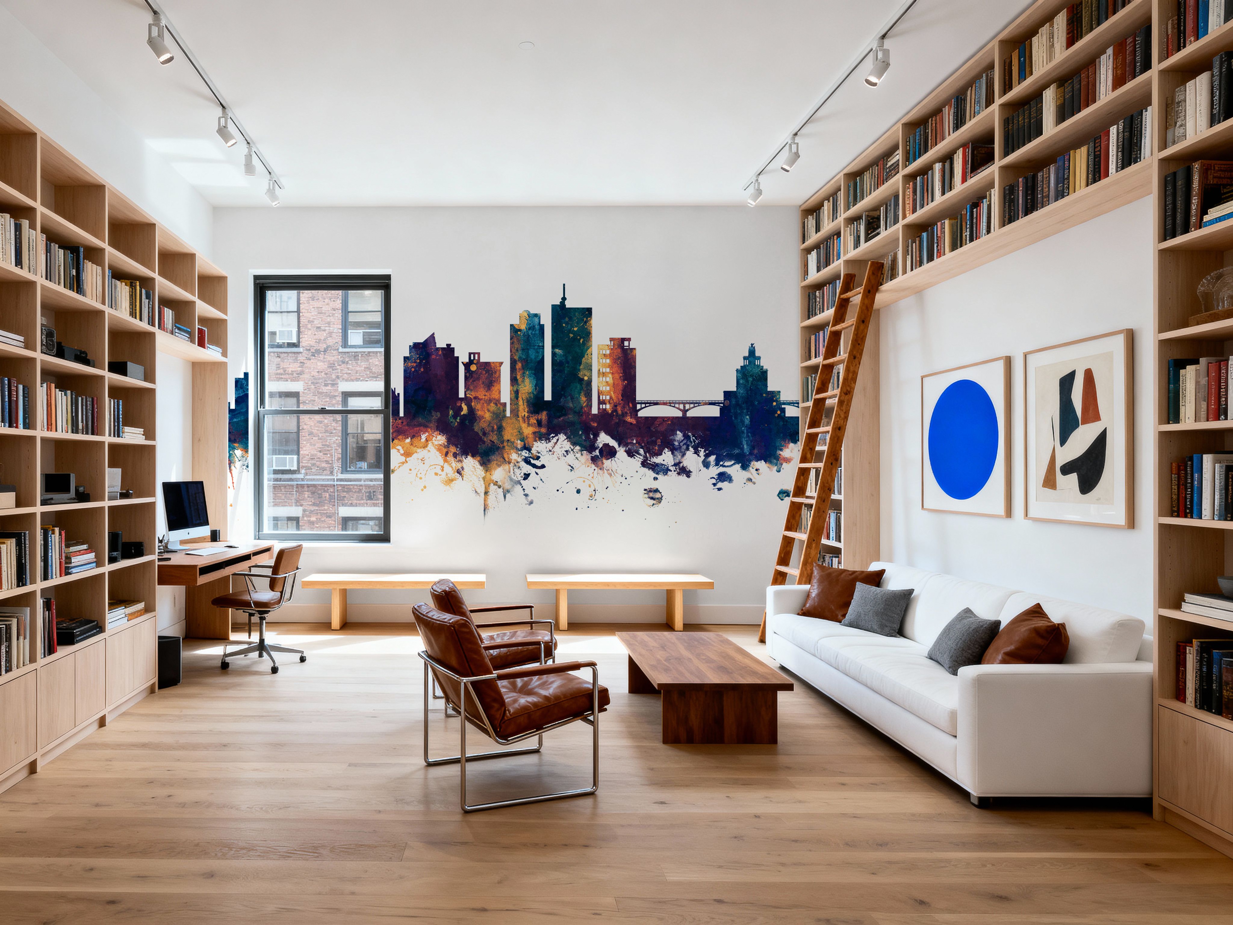 Cedar Rapids Iowa Skyline Blue & Bronze