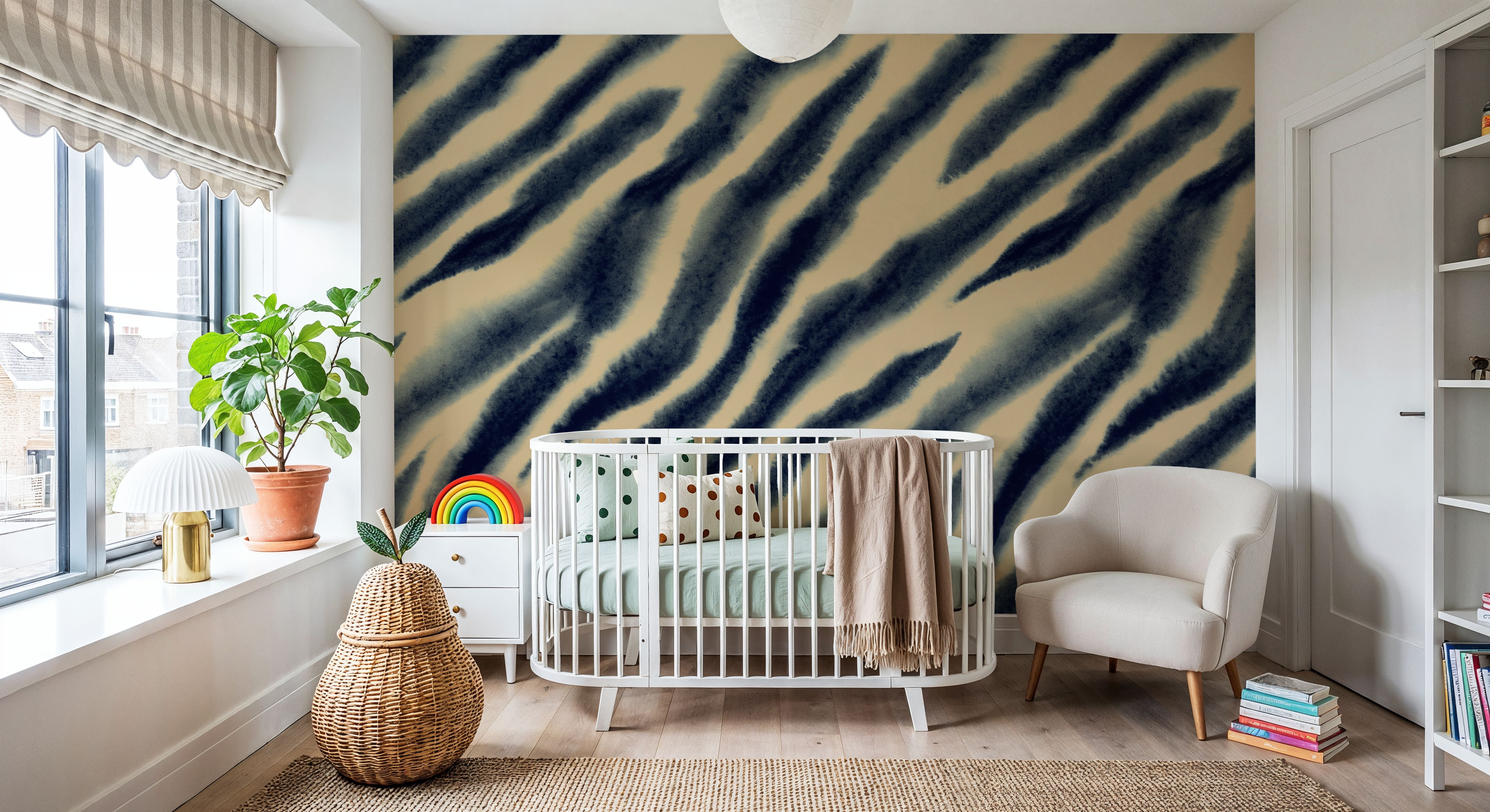 Watercolor Tiger Stripes, Blue on Beige