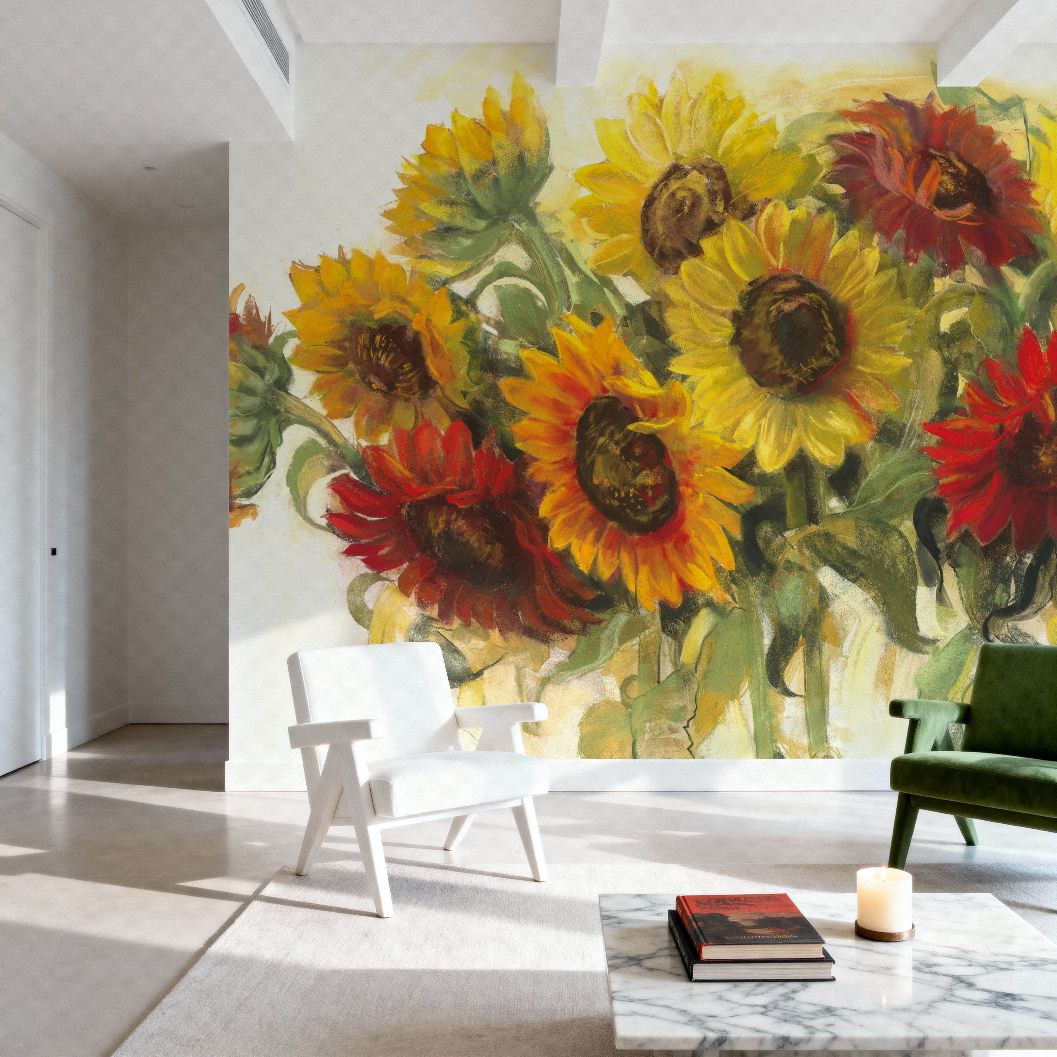 Gathering Sunflowers on White