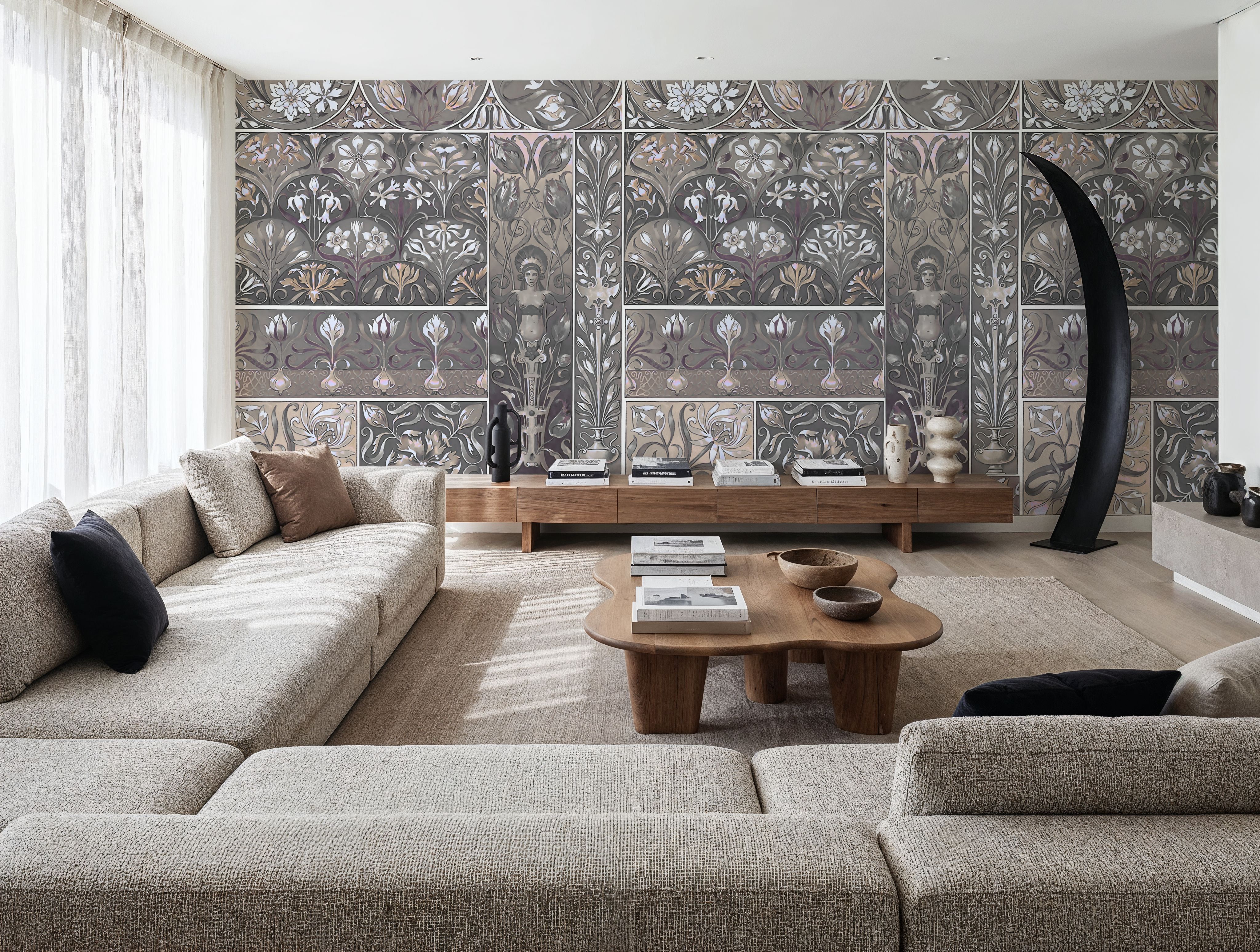 Art Deco Floral Wall Beige