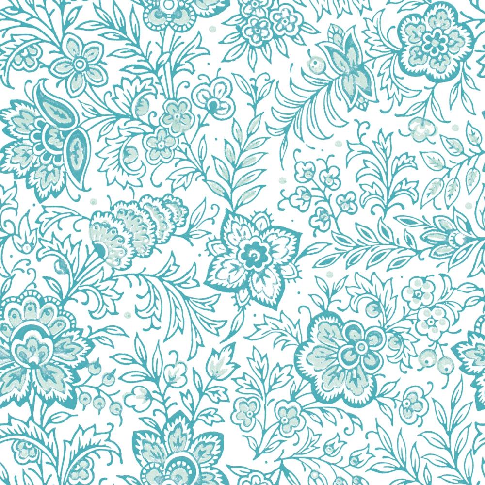 Kala Flowers Turqouise on White