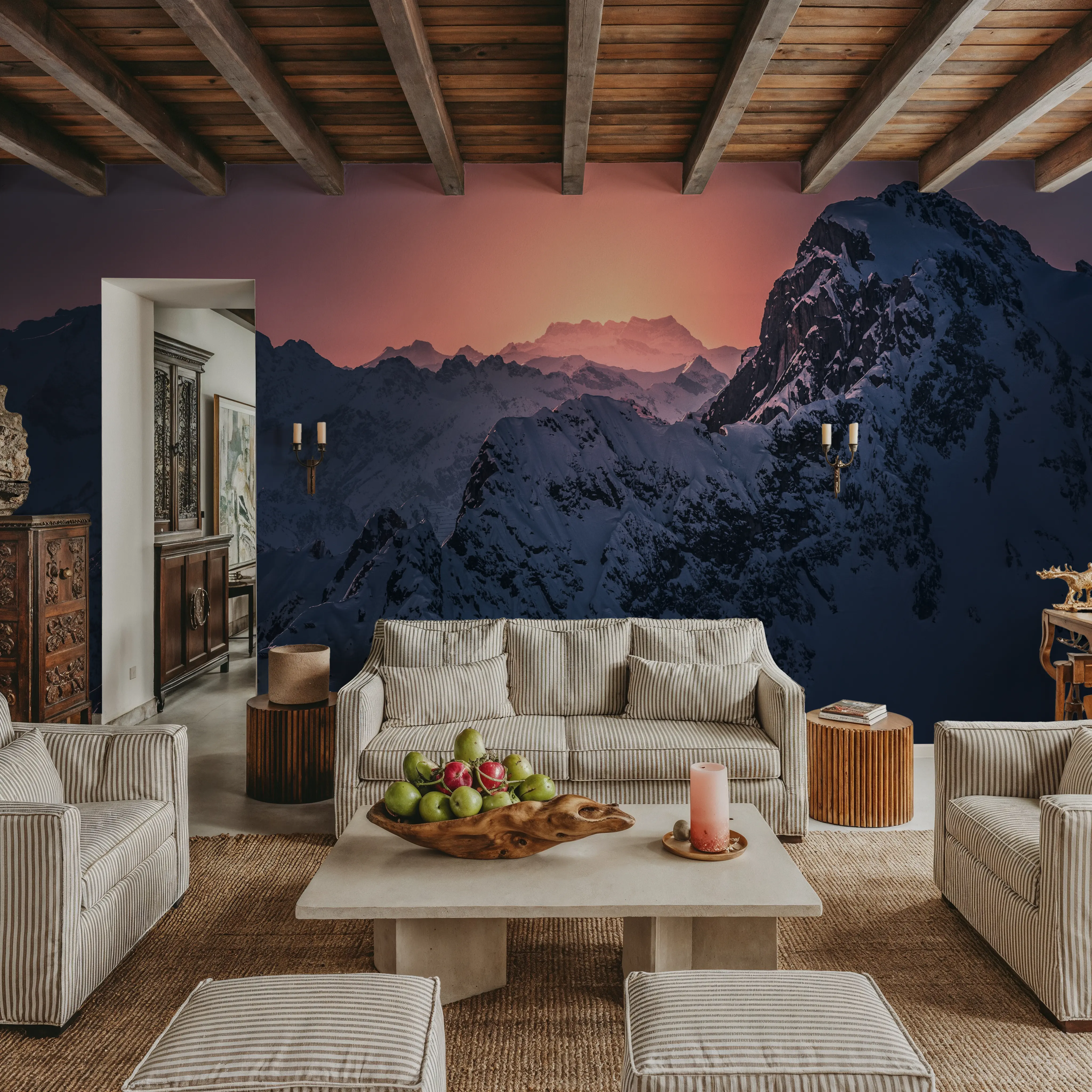 Wall Mural - Glorious Sunset - Mountains Snow mural wallpaper - Purple - Living room - Wallism UK - Peel & Stick or Paste-the-Wall