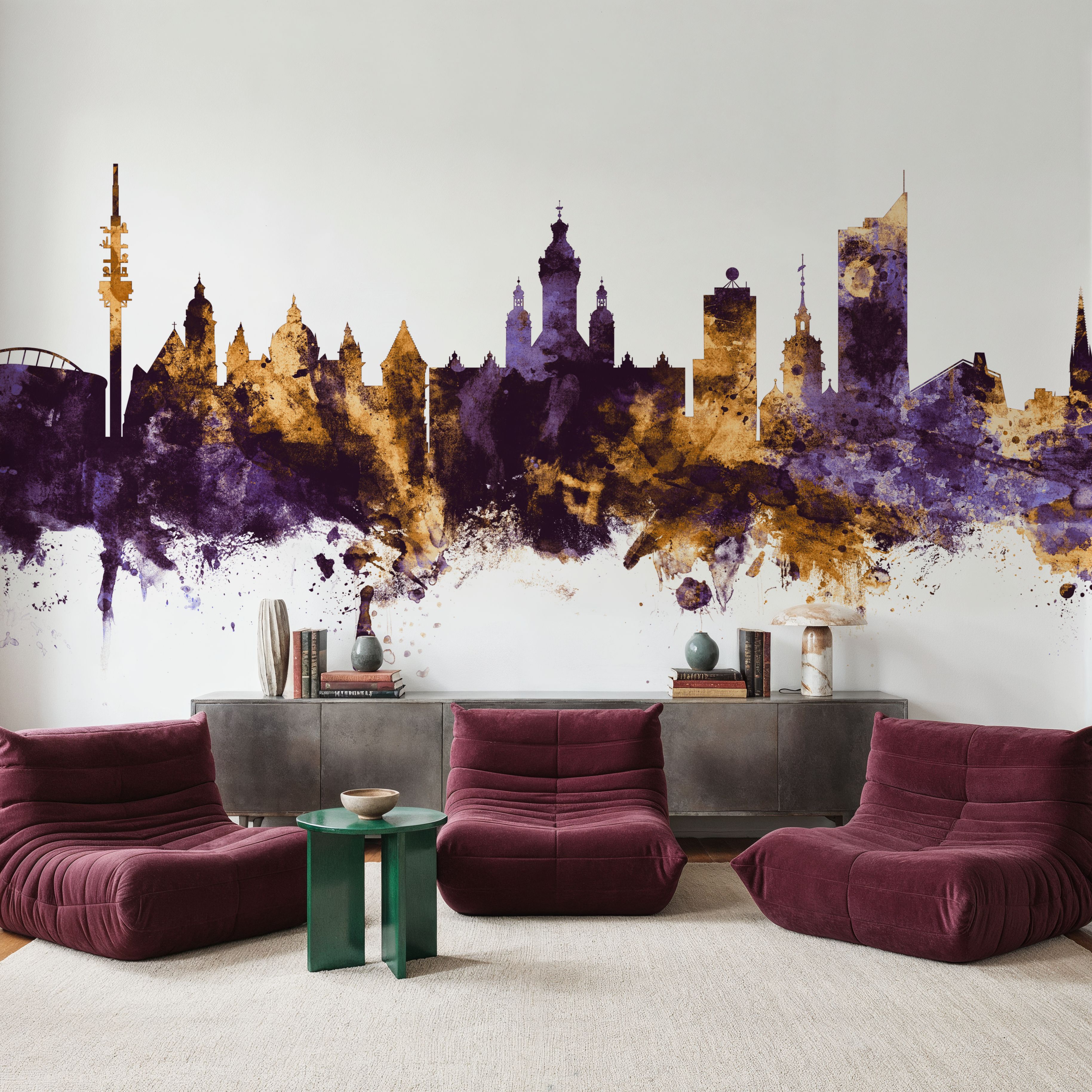 Leipzig Germany Skyline Purple & Gold