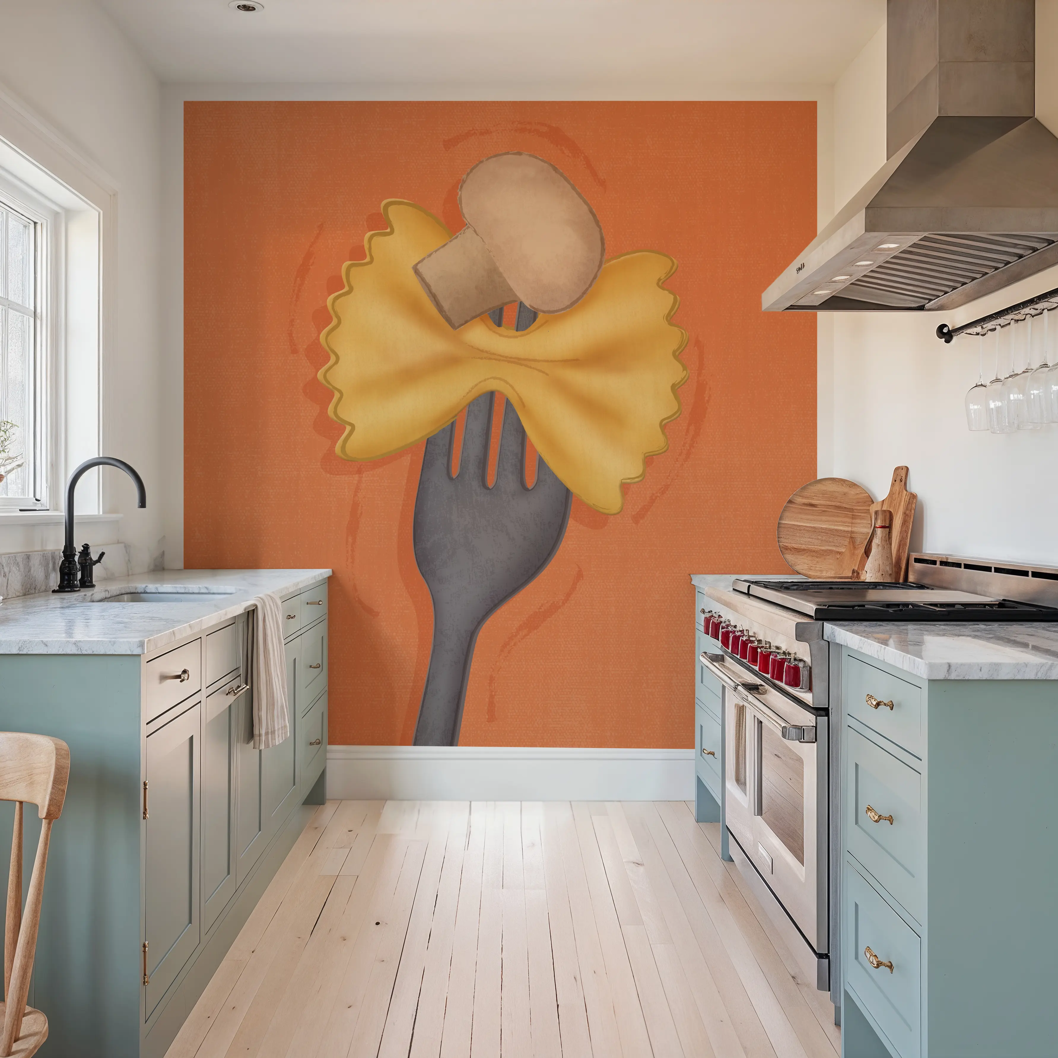 Wall Mural - Pasta Fresca Farfalle - Food & Drink mural wallpaper - Orange - Dining Room - Wallism UK - Peel & Stick or Paste-the-Wall