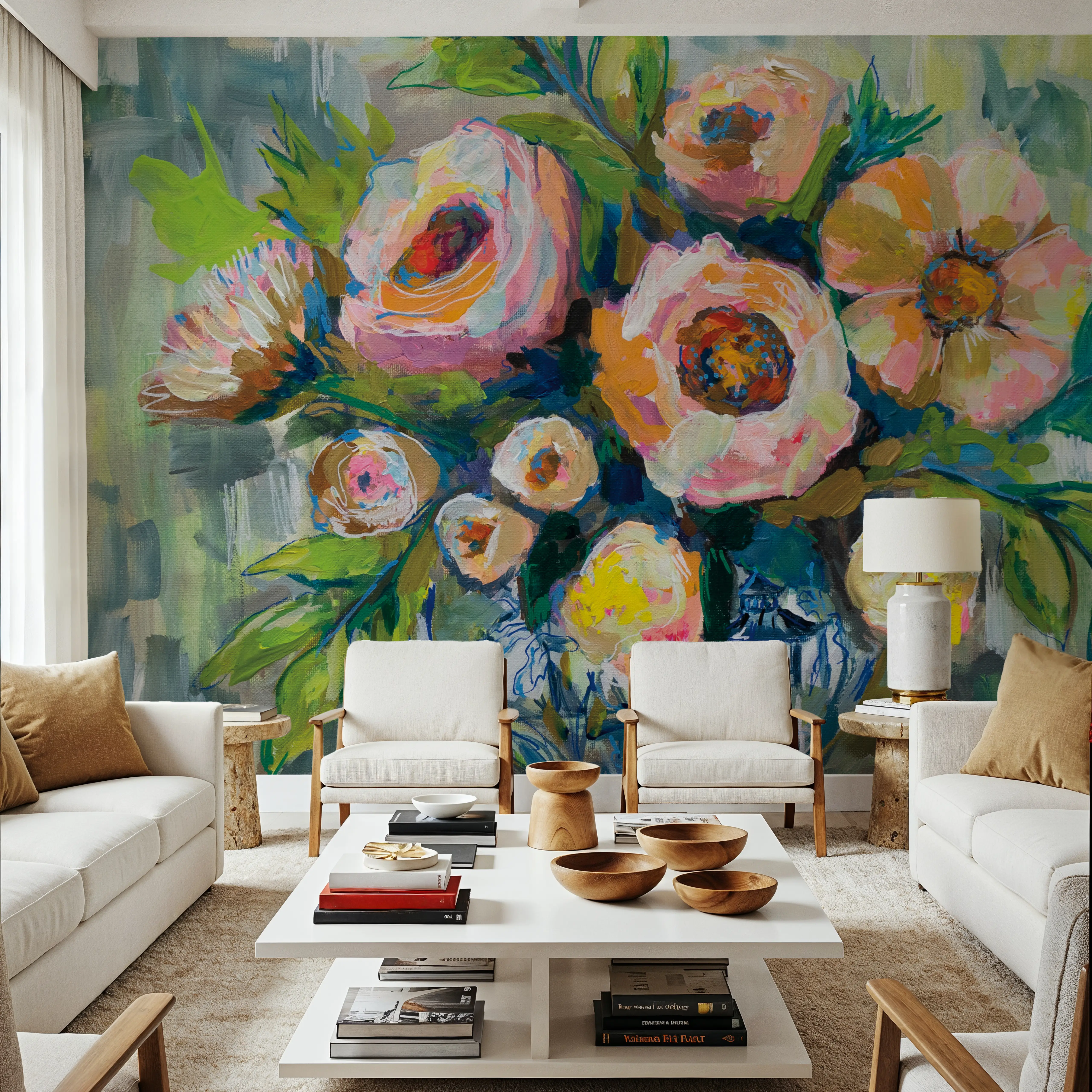 Fotobehang - Midsummer - Hedendaagse Kunst Bloemen Mural - Woonkamer - Wallism Nederland - Zelfklevend of Vliesbehang
