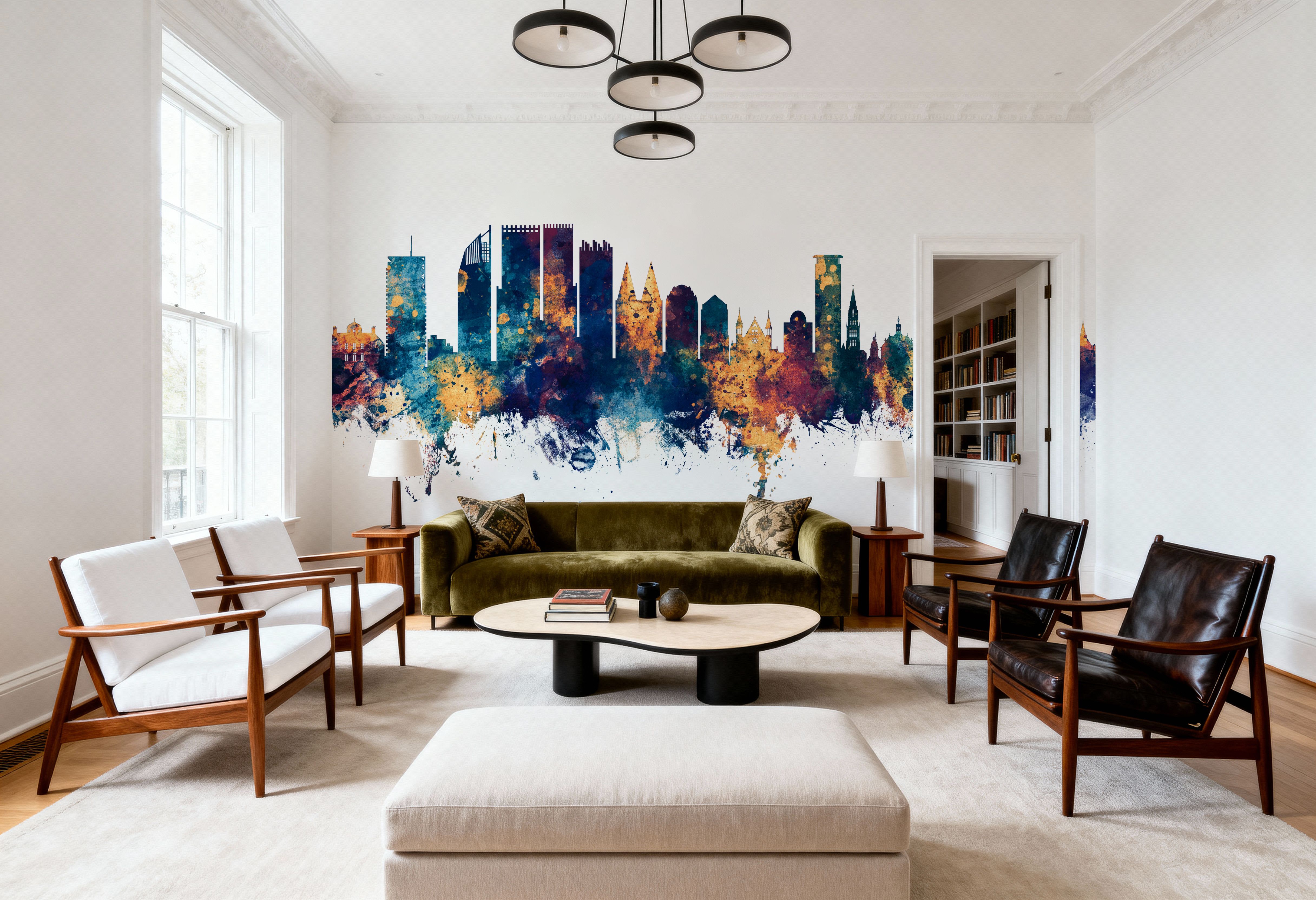 The Hauge Netherlands Skyline Blue & Bronze, Wallpaper