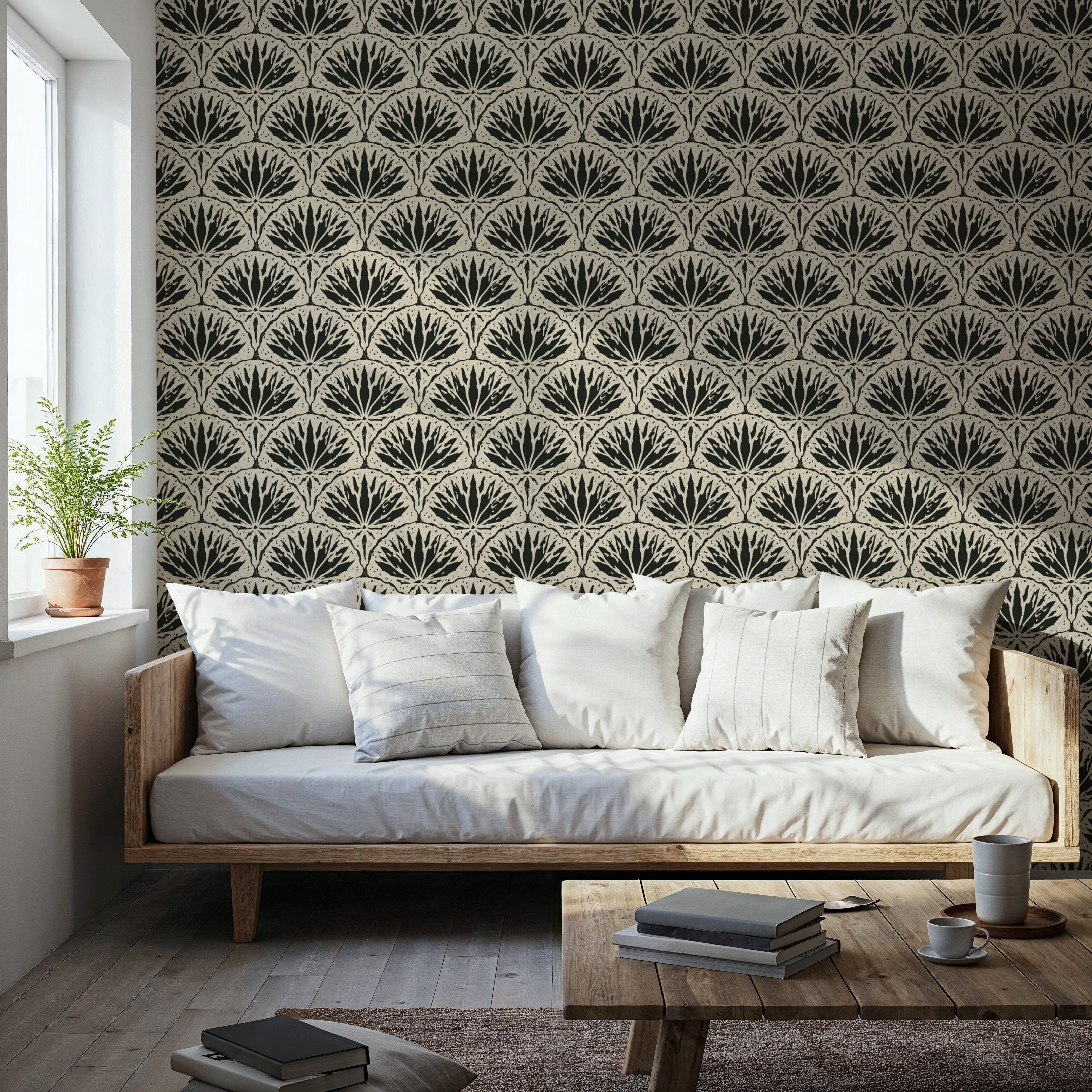 Abstract Water Lily, Black, Papel de parede