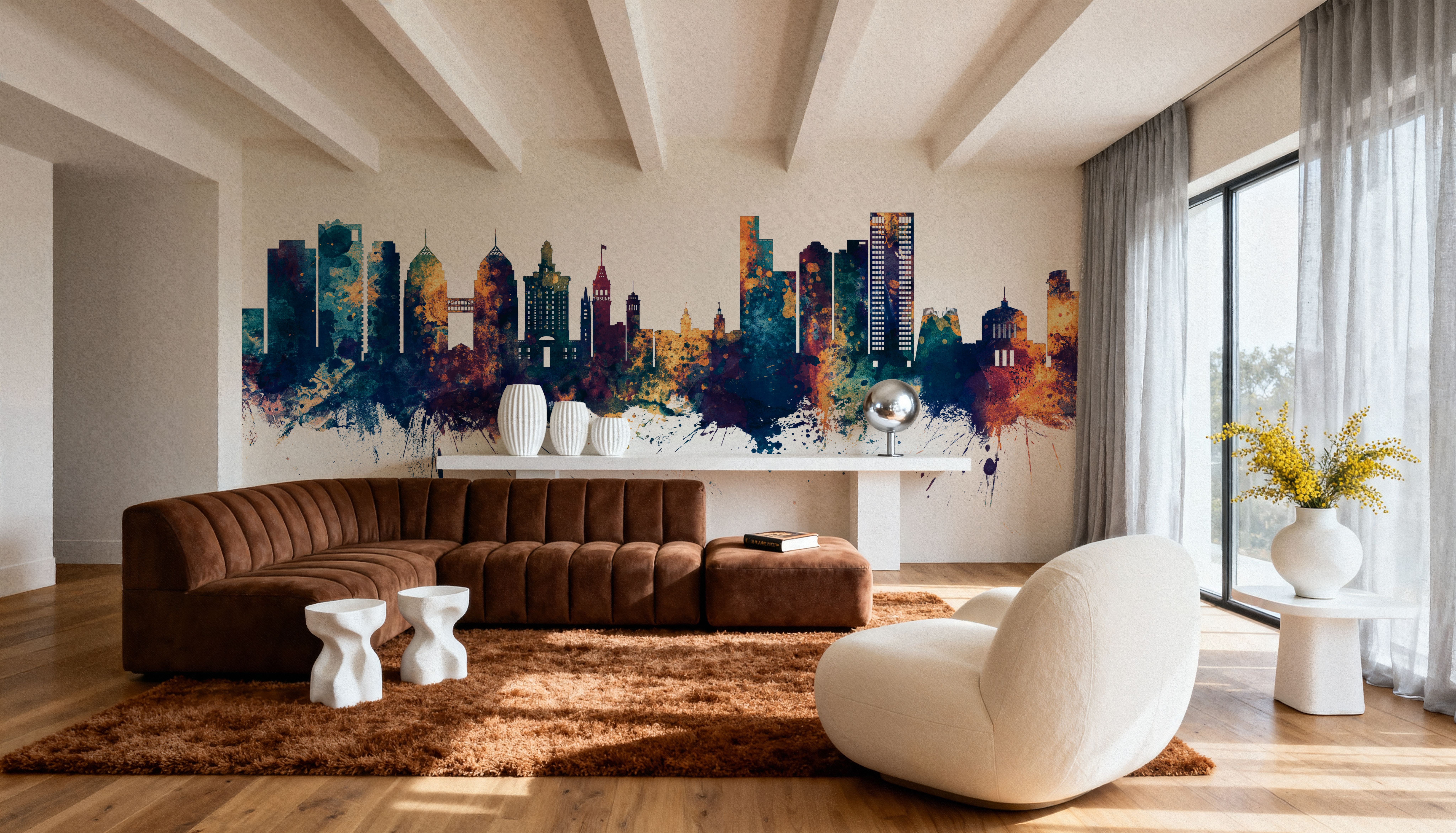 Oakland California Skyline Blue & Bronze, Wallpaper