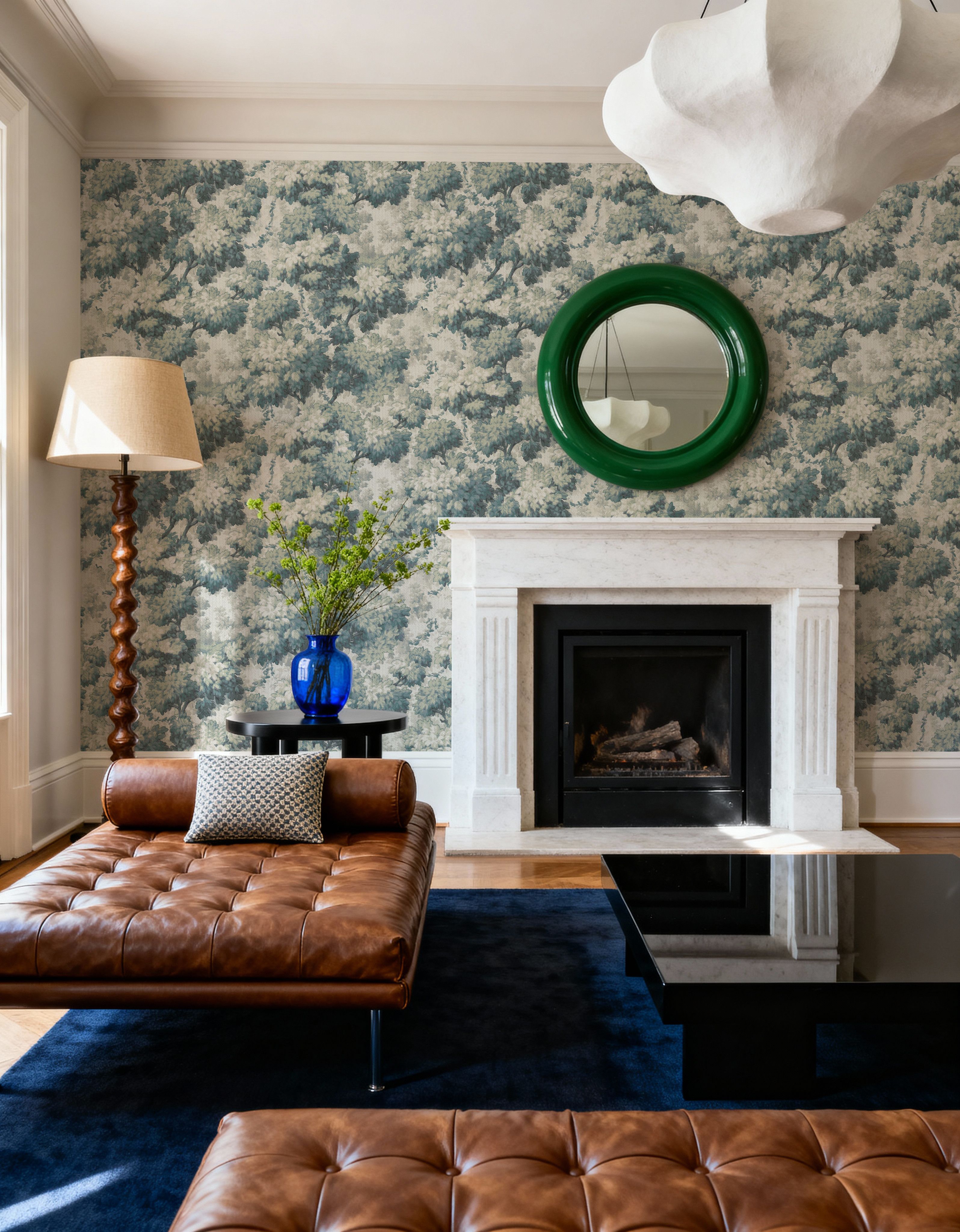 Greenwood Linden, Soft Teal, Wallpaper