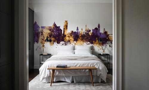 Pisa Italy Skyline Purple & Gold