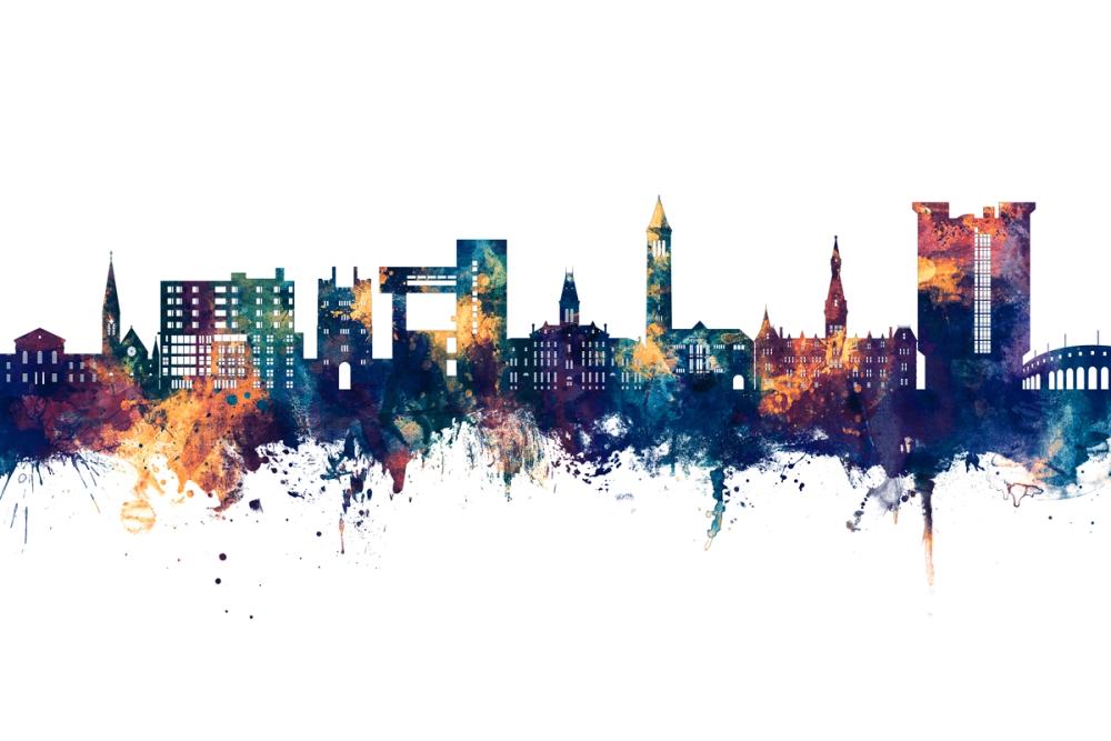 Ithaca New York Skyline Blue & Bronze