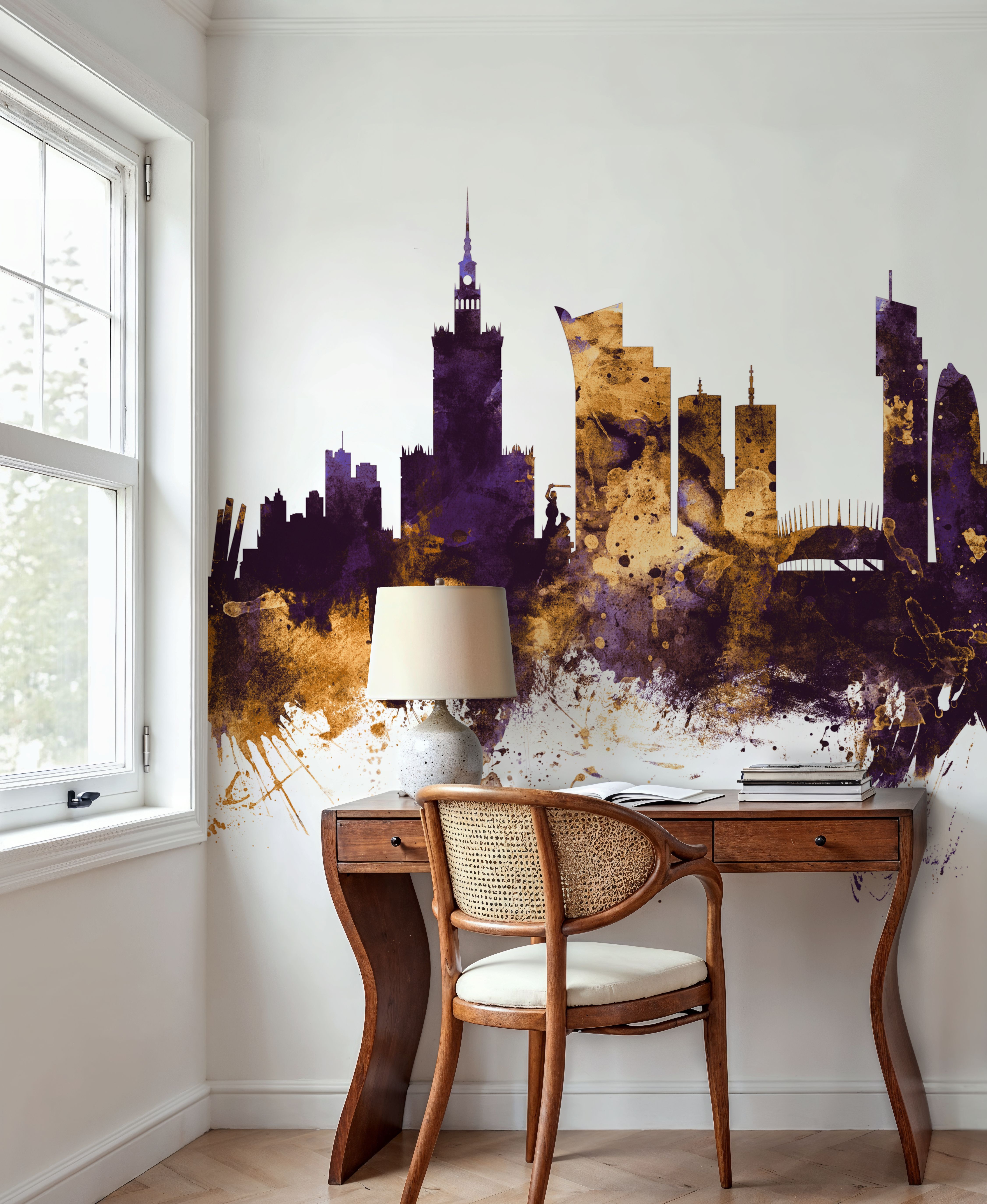 Warsaw Poland Skyline Purple & Gold