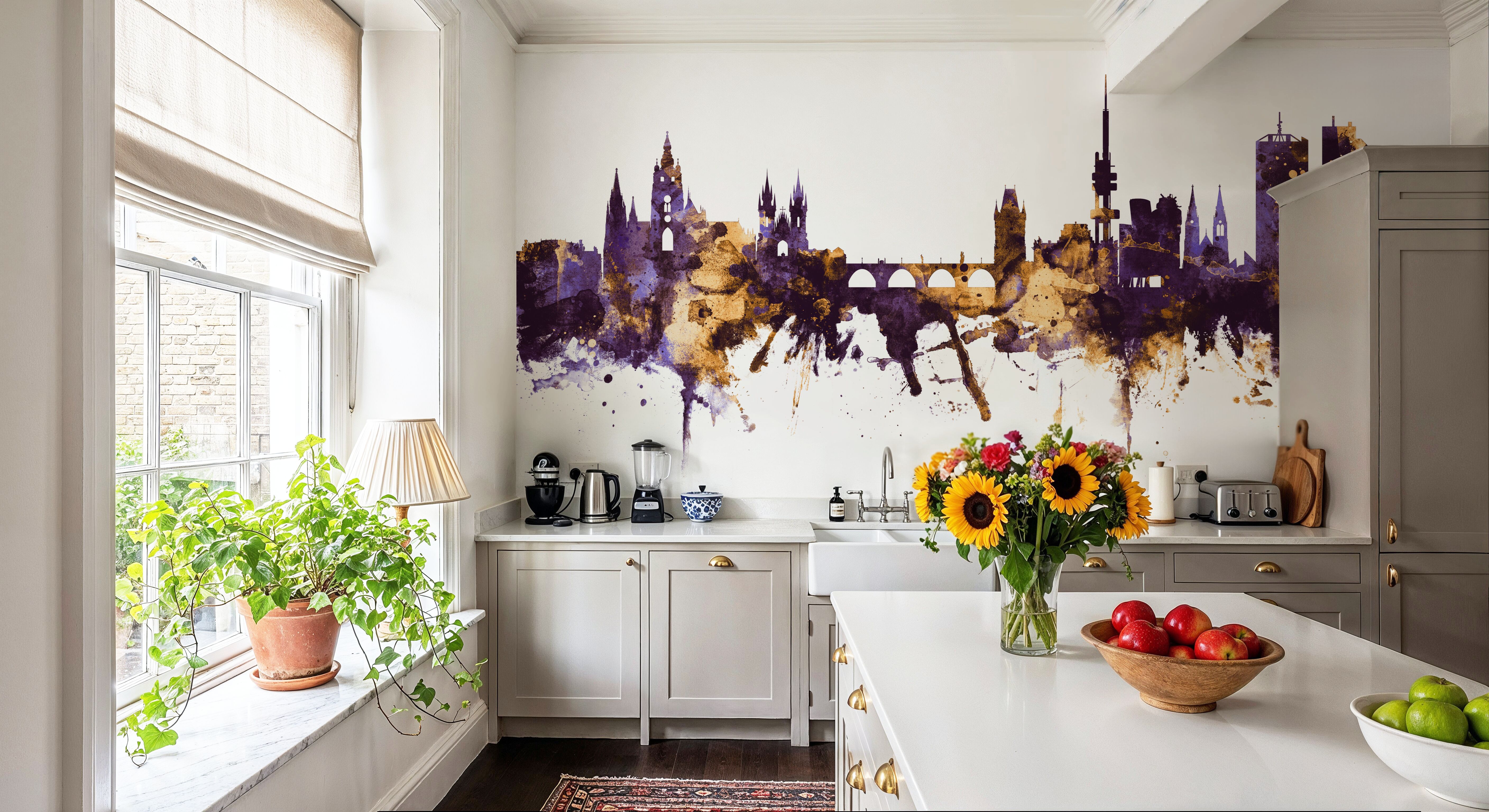 Prague (Praha) Czech Reublic Skyline Purple & Gold