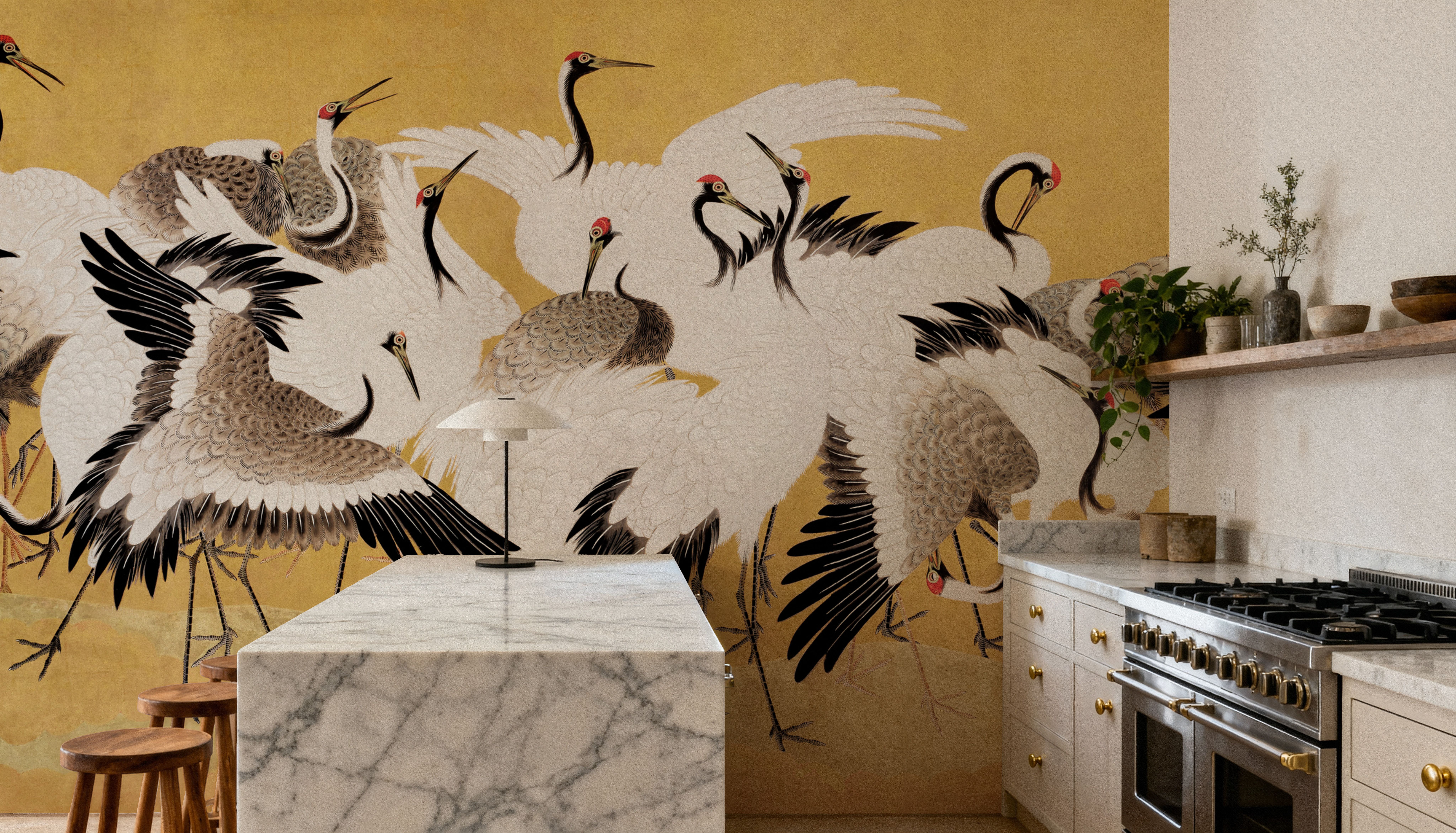 Japanese Flock of Cranes, Sun, Wallpaper