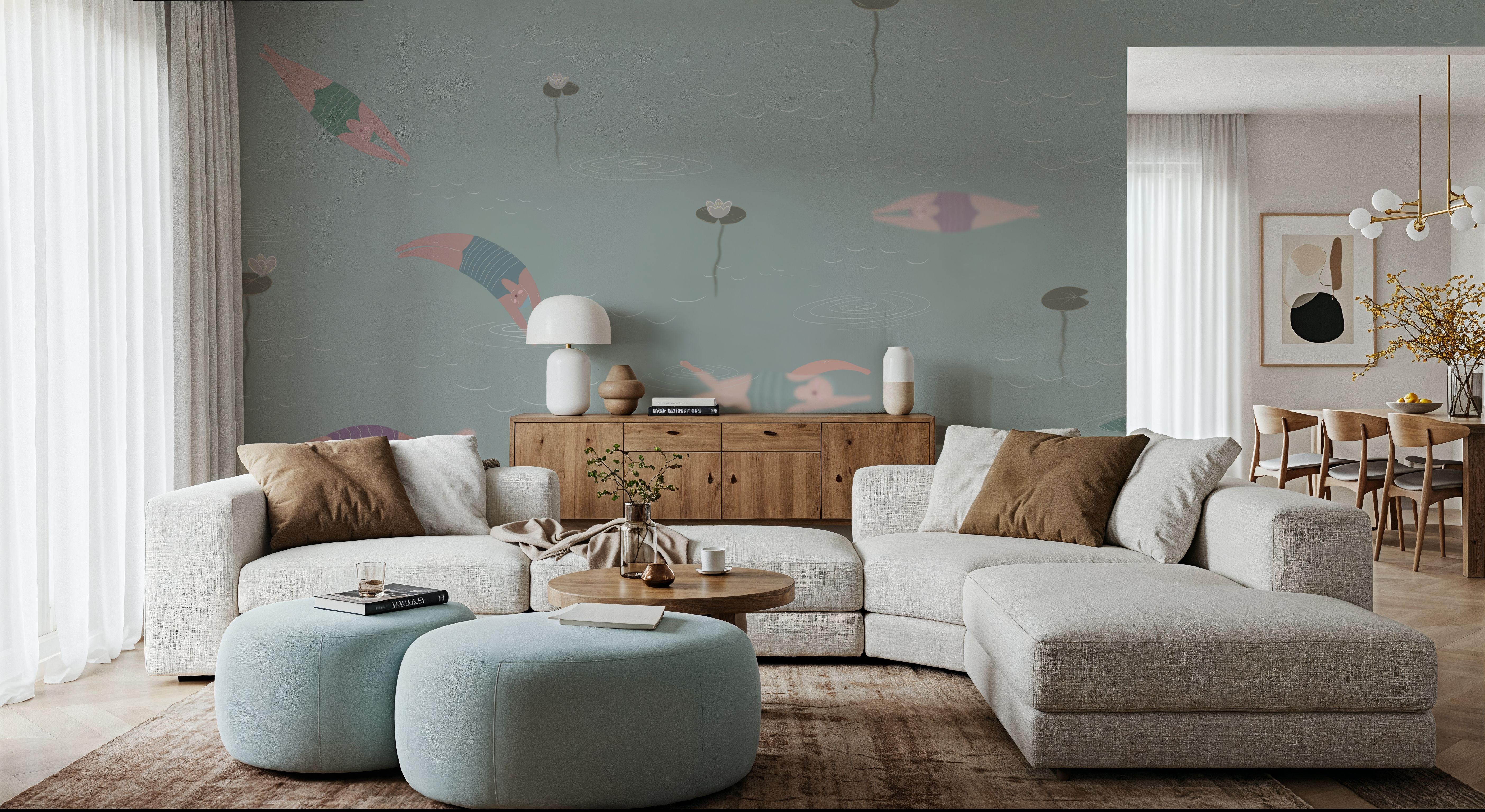 Swimmers, Blue, Tapeten