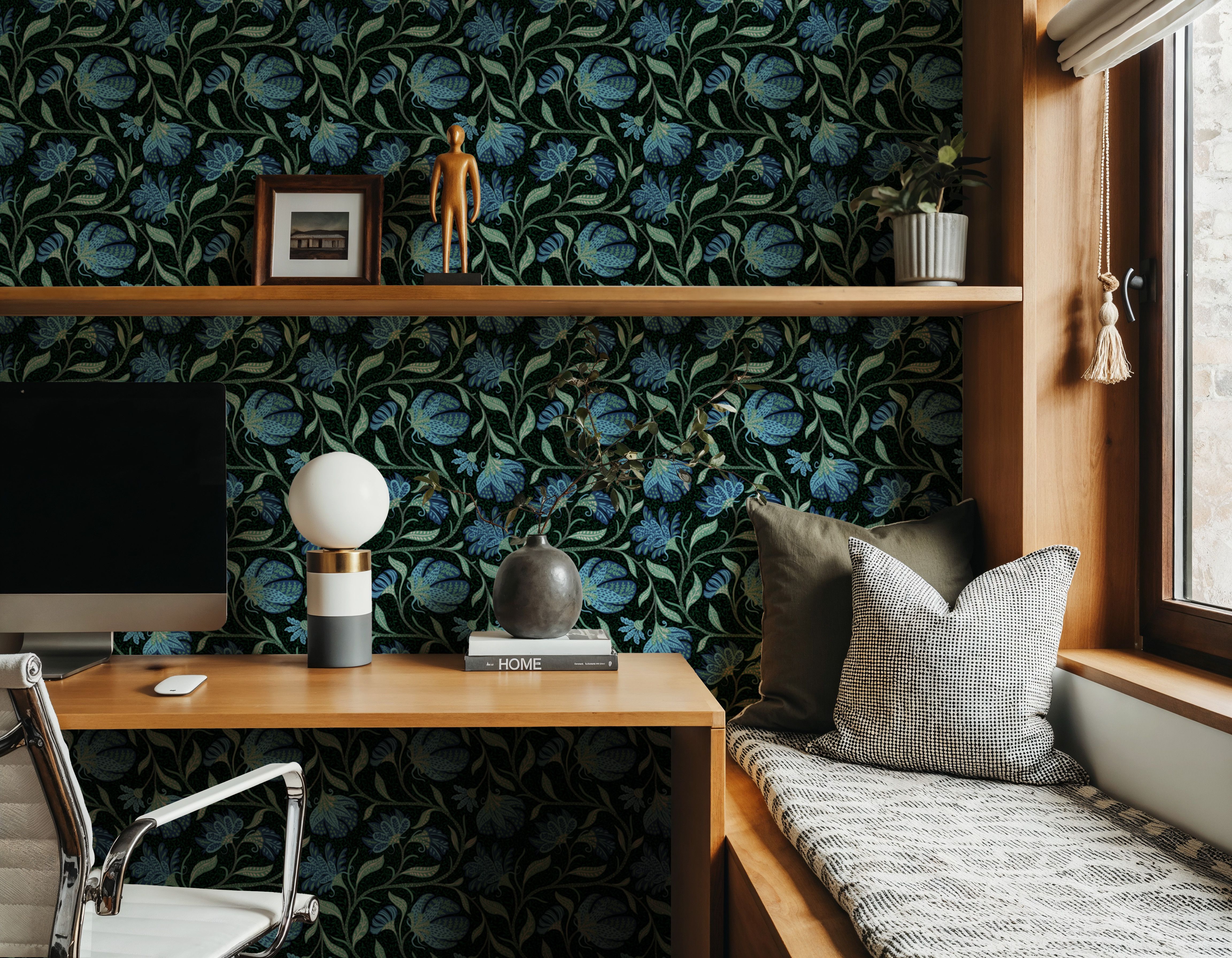 Indial Floral, Teal on Midnight