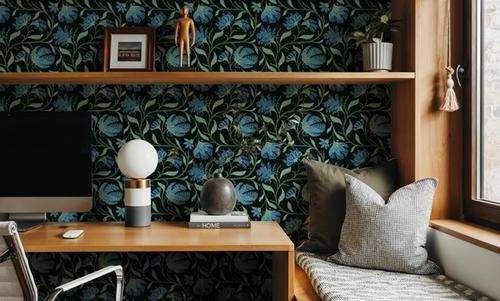 Indial Floral, Teal on Midnight