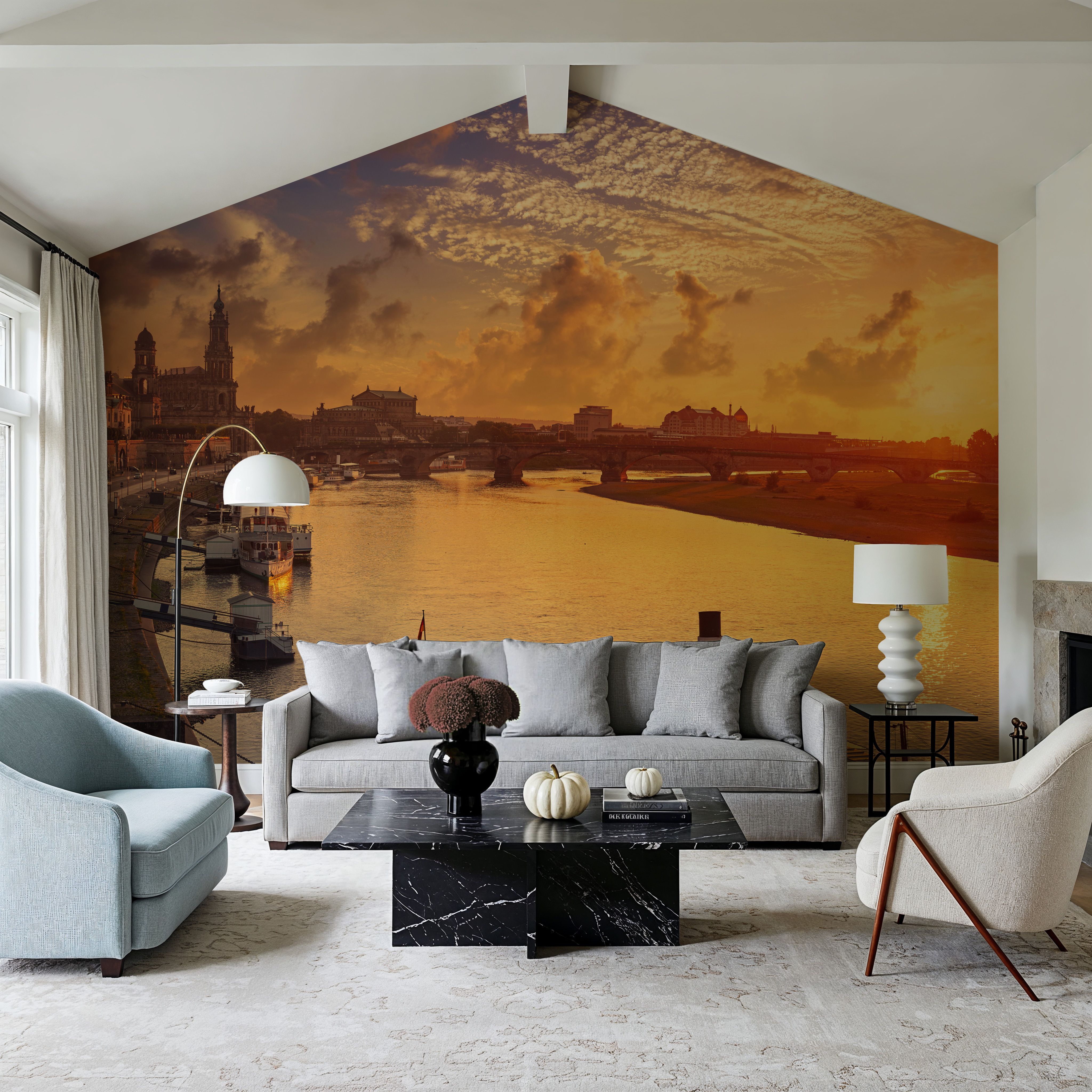 Dresden and Elbe River at Sunset 