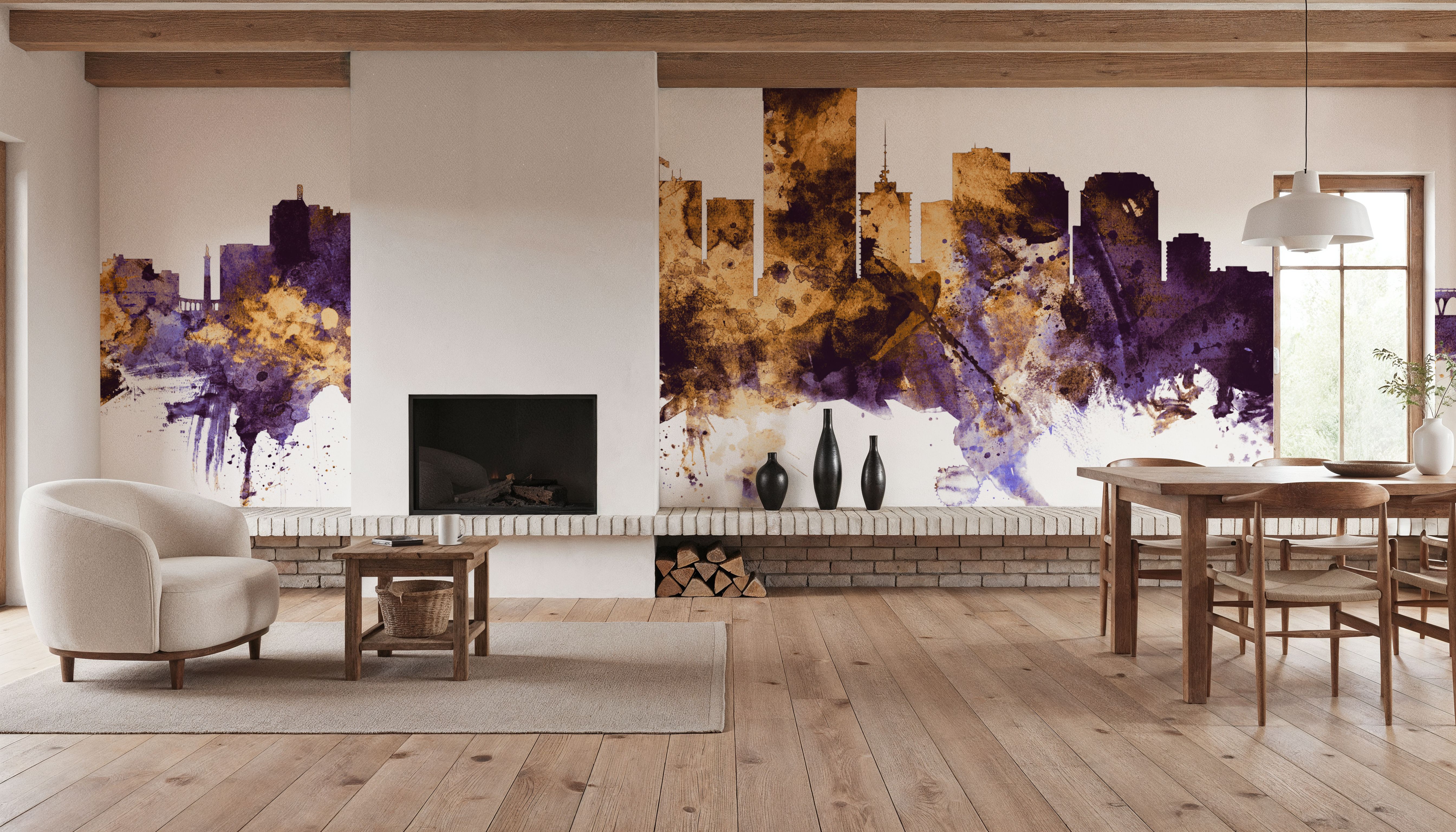 Richmond Virginia Skyline Purple & Gold, Wallpaper