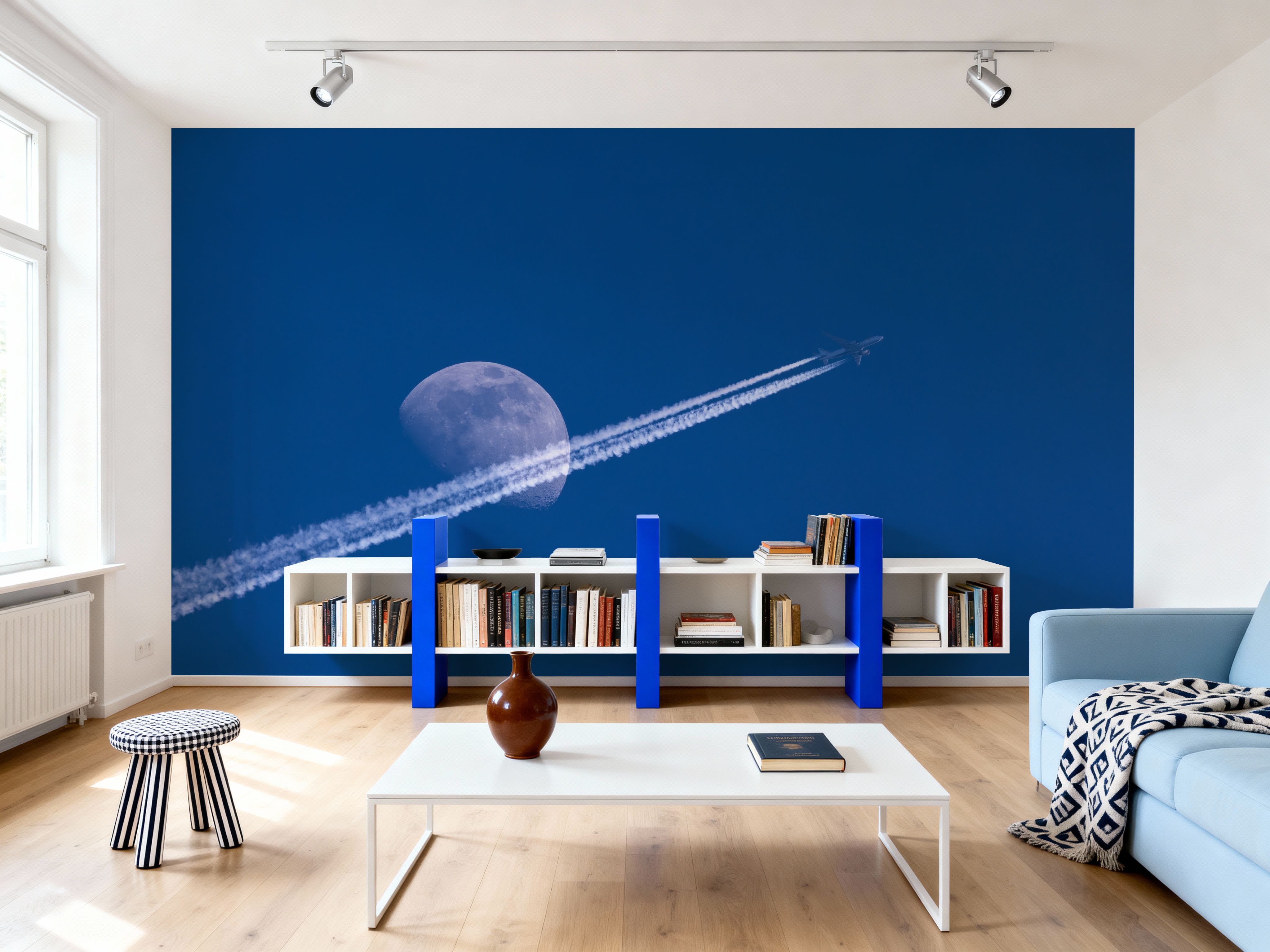 Airplane Trails and Moon