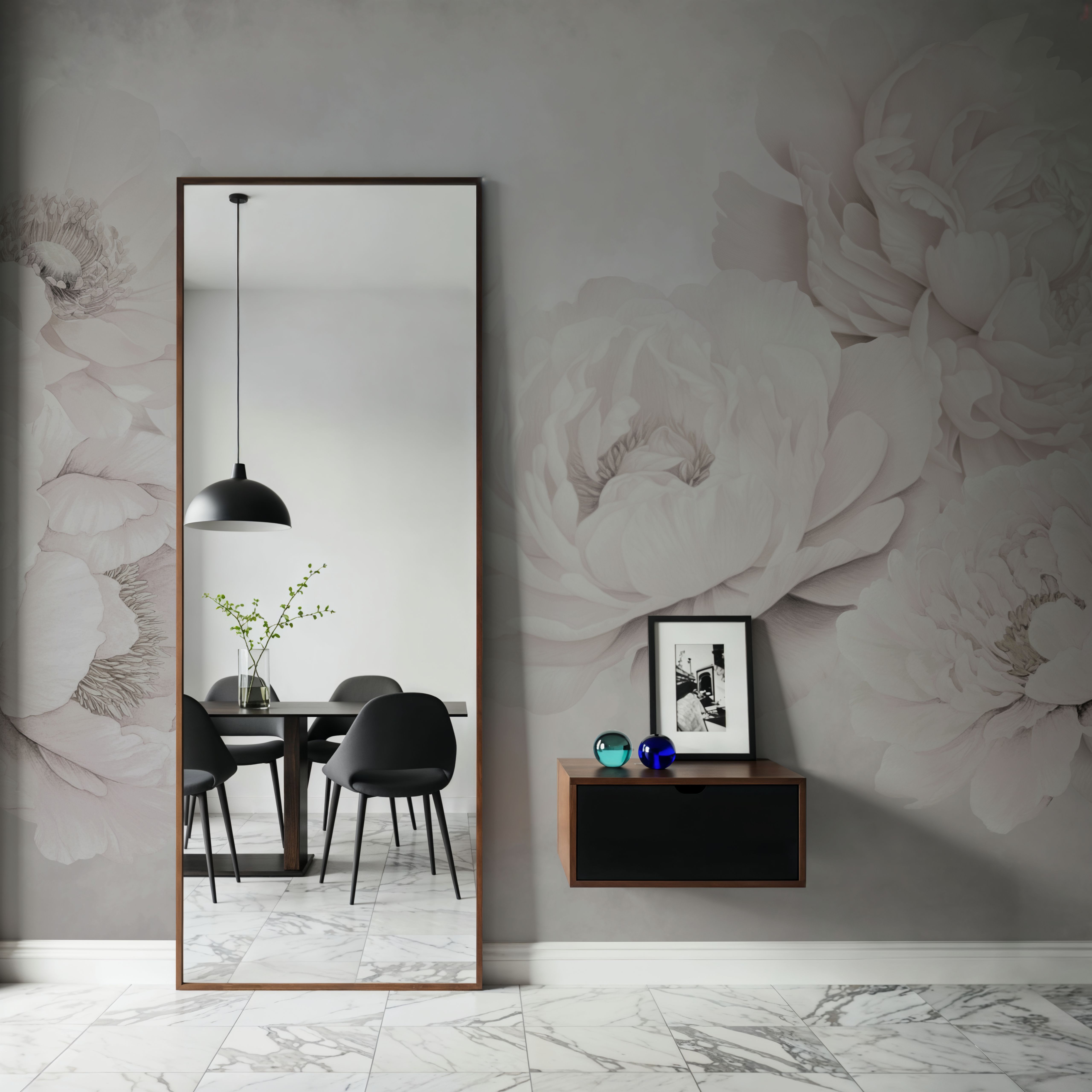 Wall Mural - Transcendent Peony, Greyish Pink - Floral Nature mural wallpaper - White - Bedroom - Wallism UK - Premium, Textured or Peel & Stick