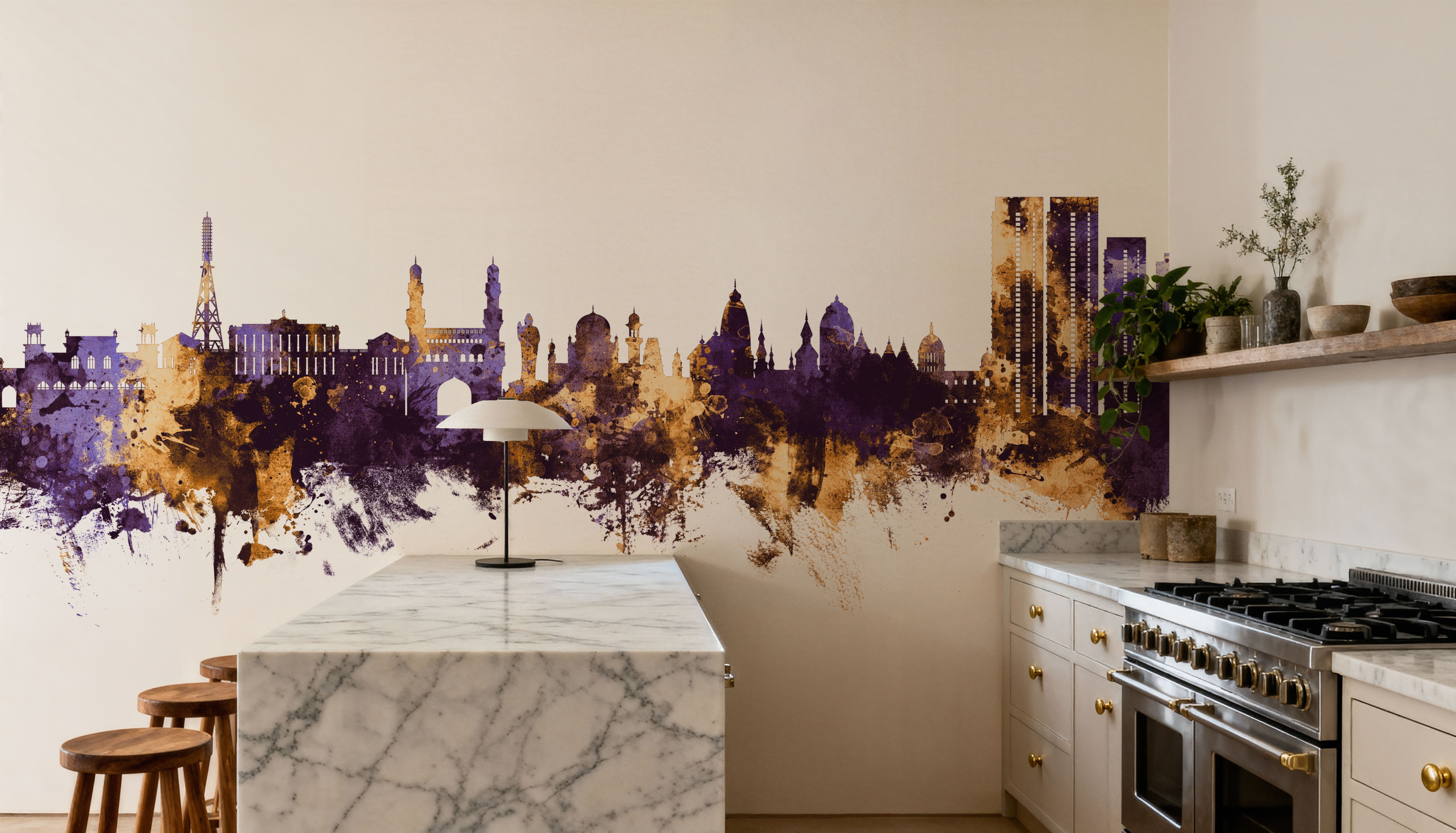 Hyderabad Skyline Purple & Gold, Wallpaper