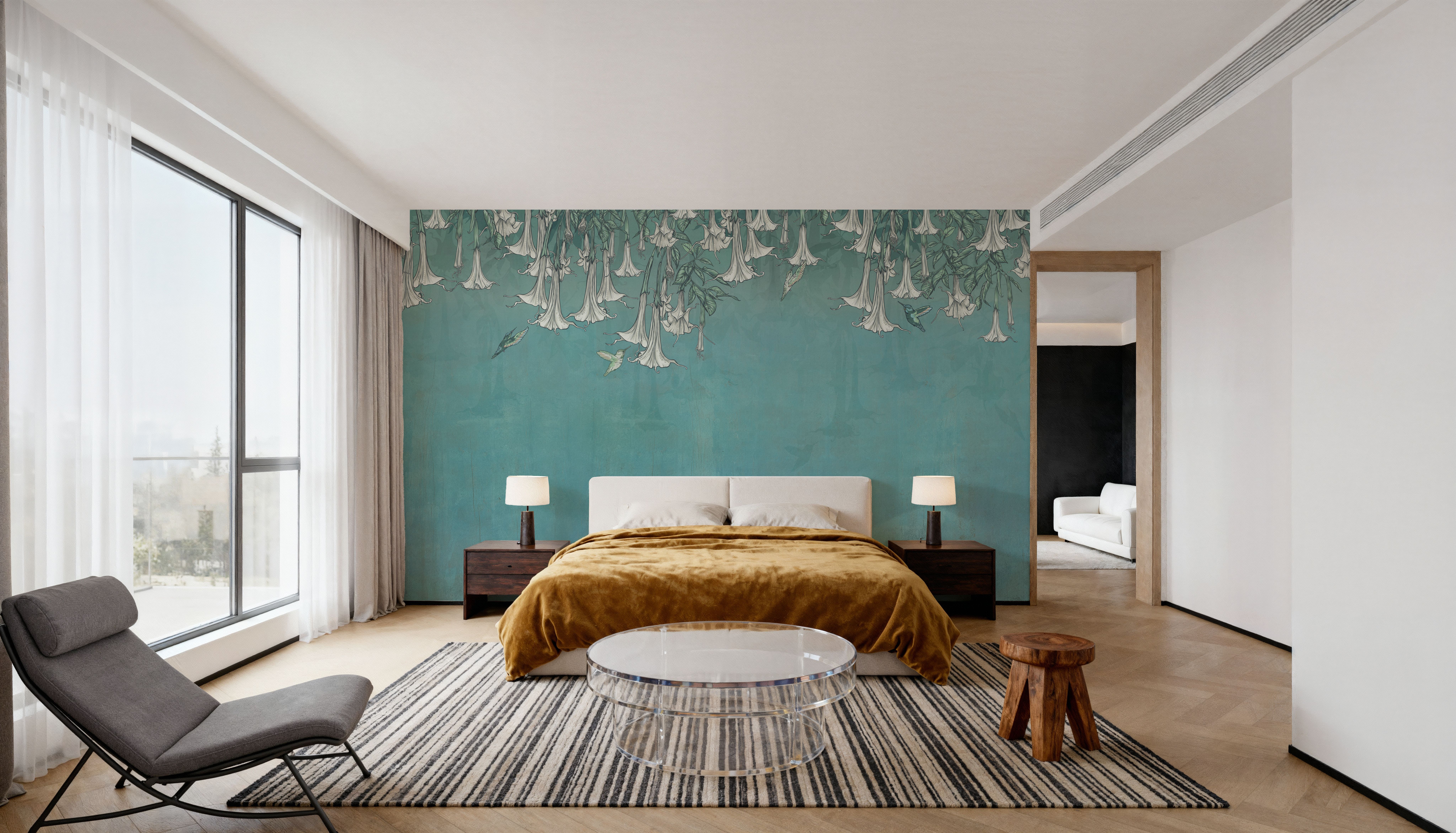 Hummingbirds and Trumpets Green, Wallpaper