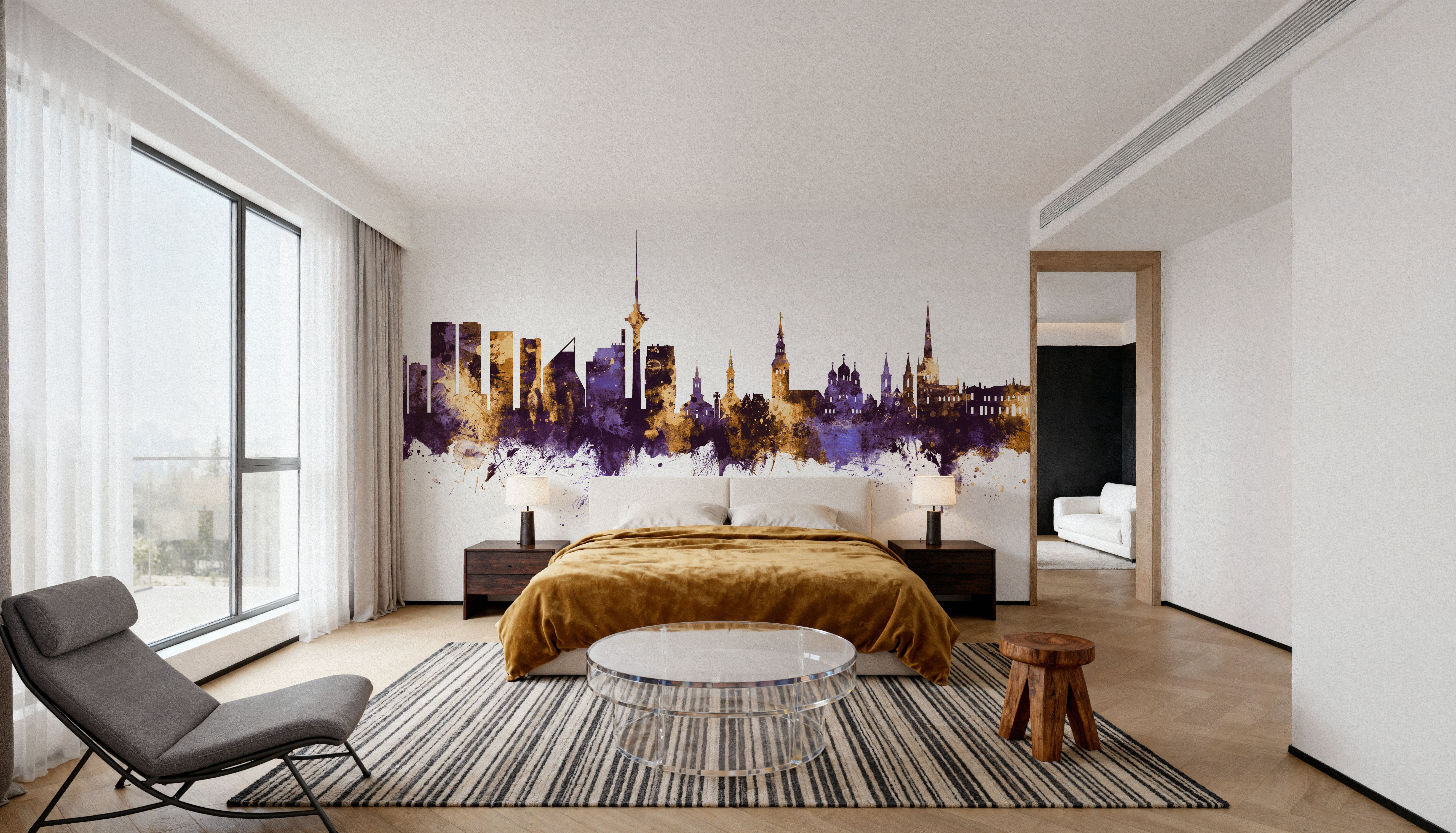 Tallinn Estonia Skyline Purple & Gold, Wallpaper