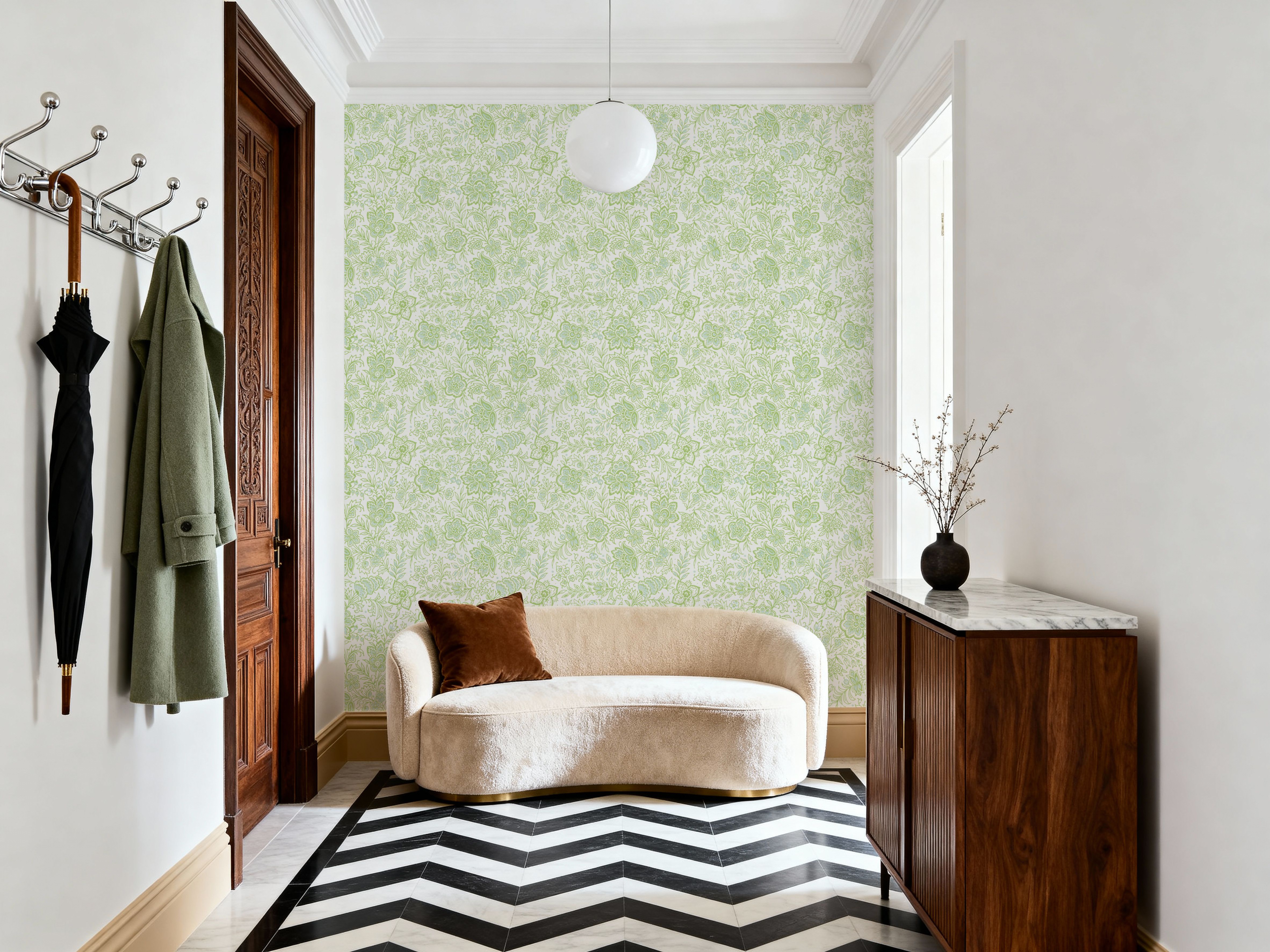 Kala Flowers Green on White