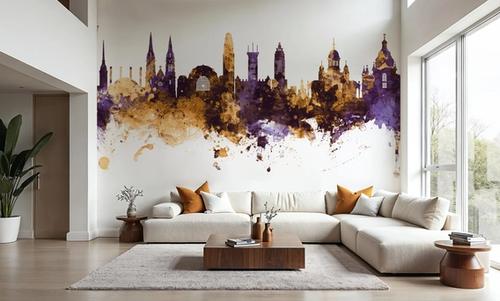 Helsinki Skyline Purple & Gold