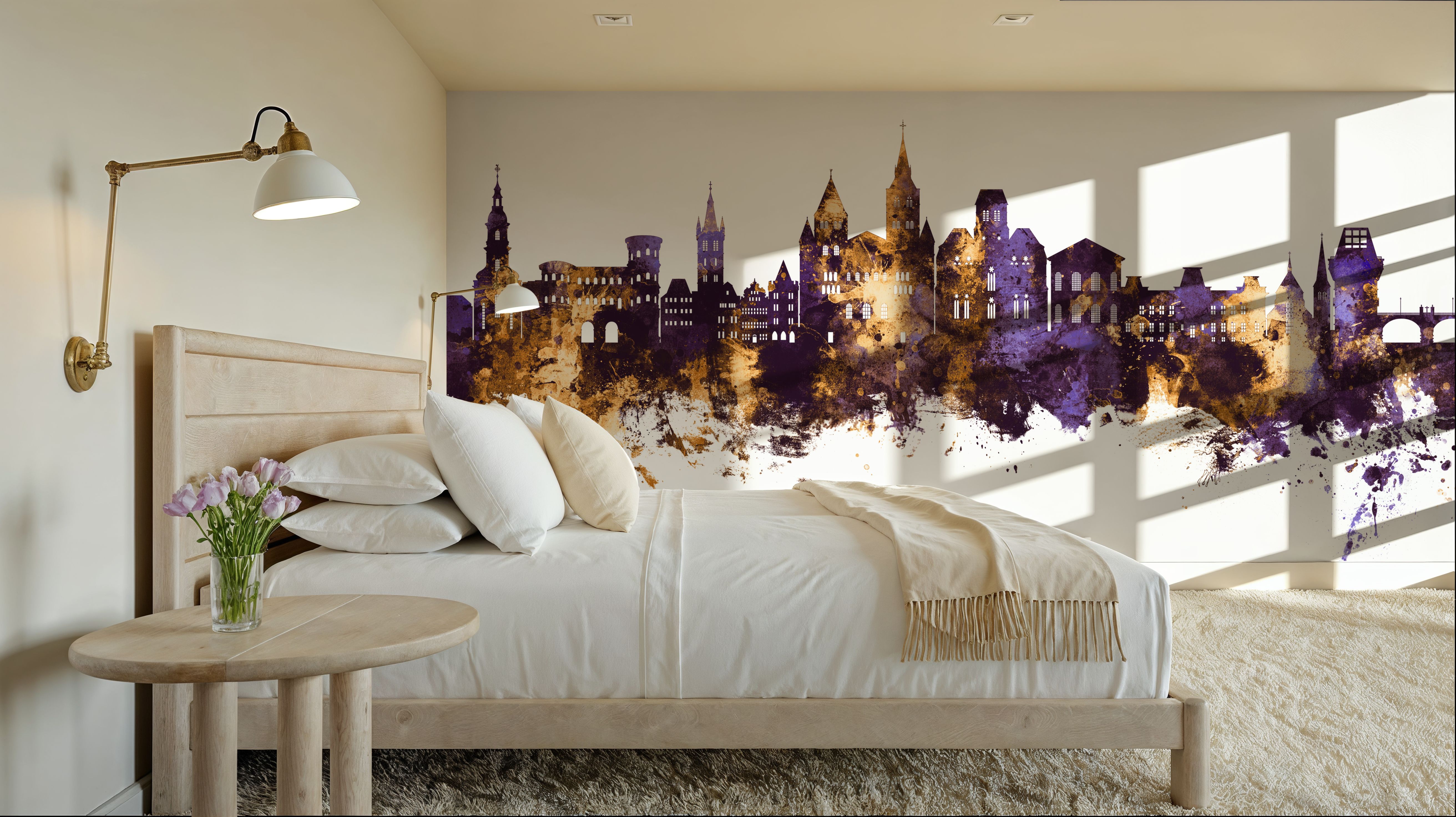 Trier Germany Skyline Purple & Gold, Wallpaper