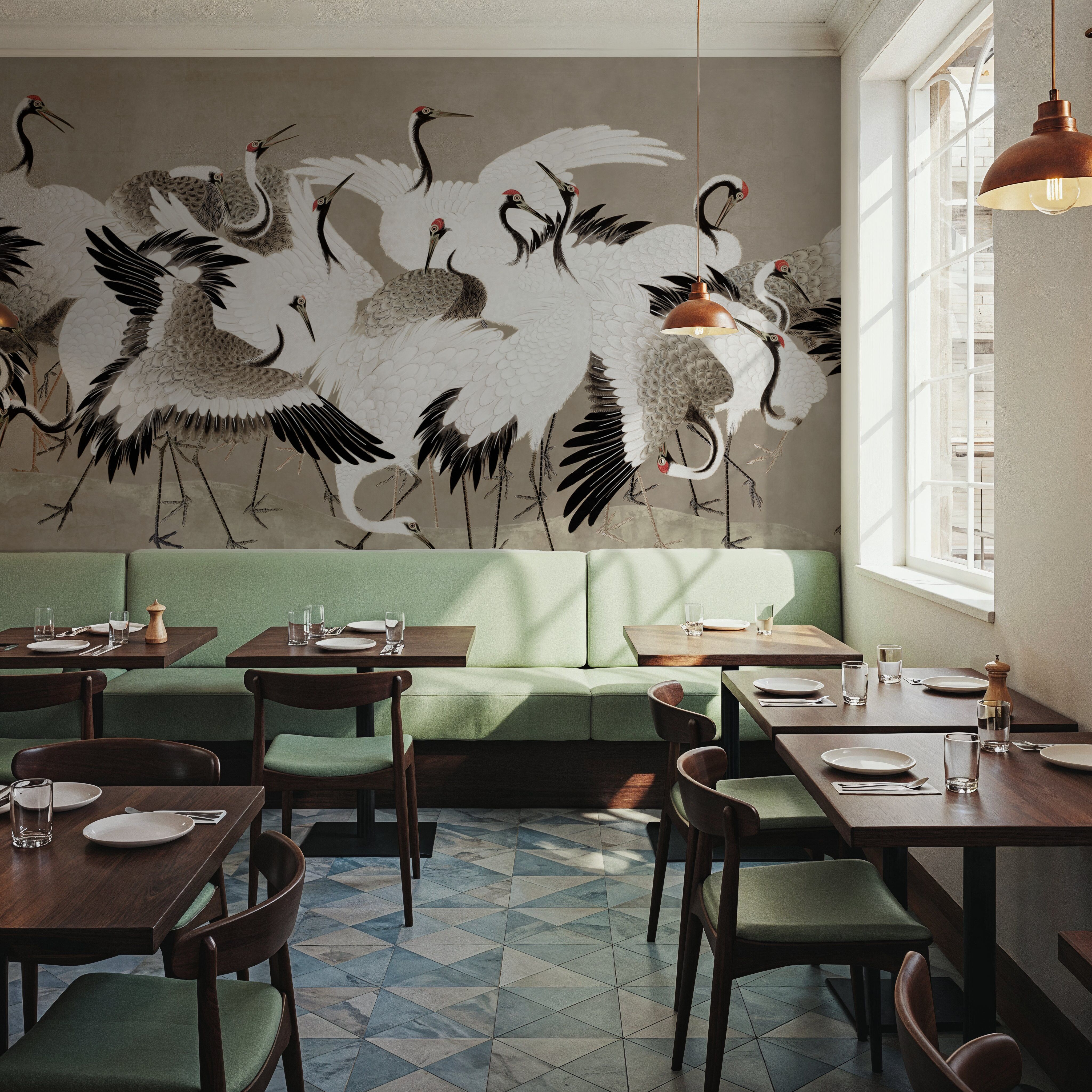 Japanese Flock of Cranes, Nutmeg Dust