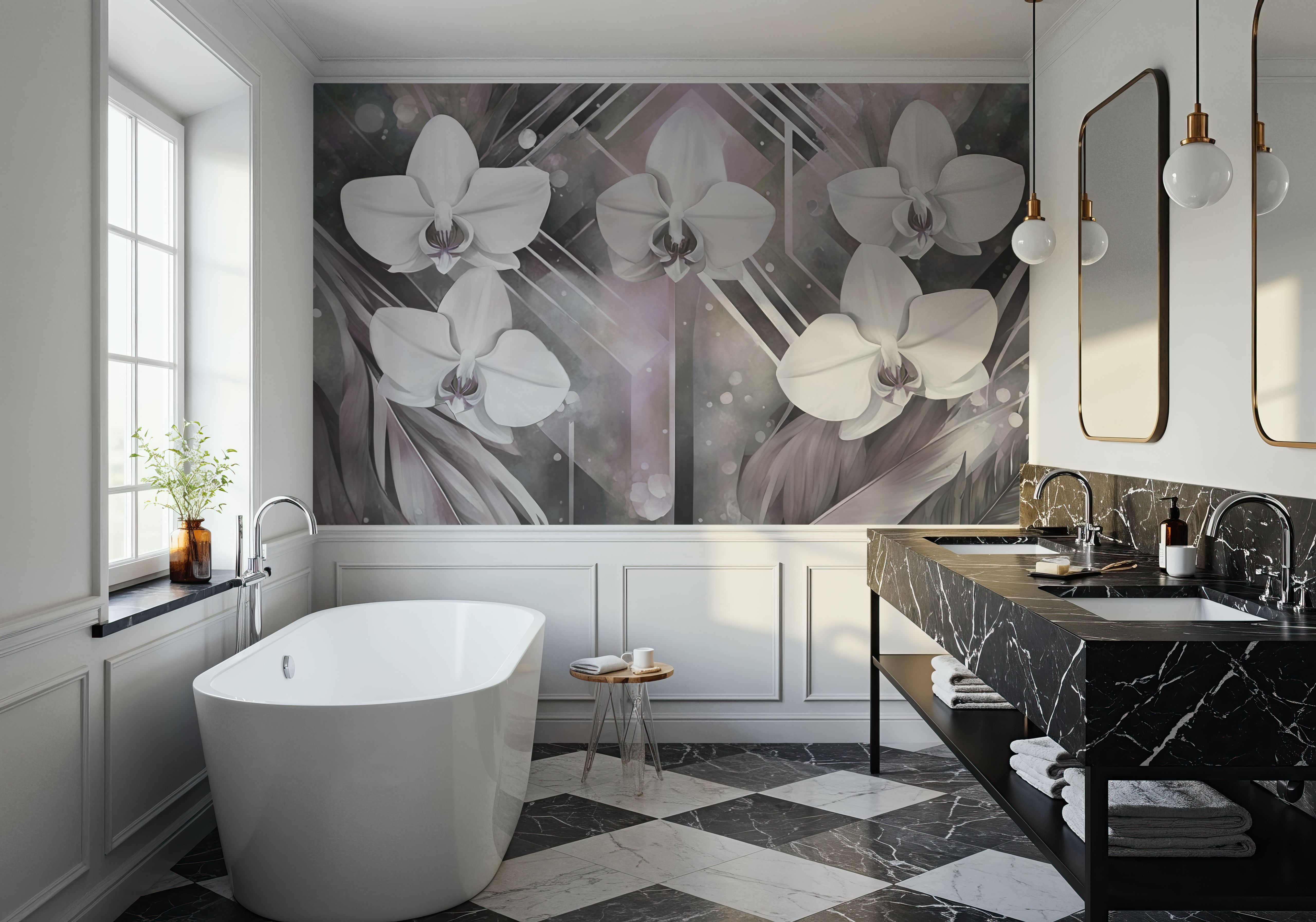 Geometry and Orchids Pink, Behang