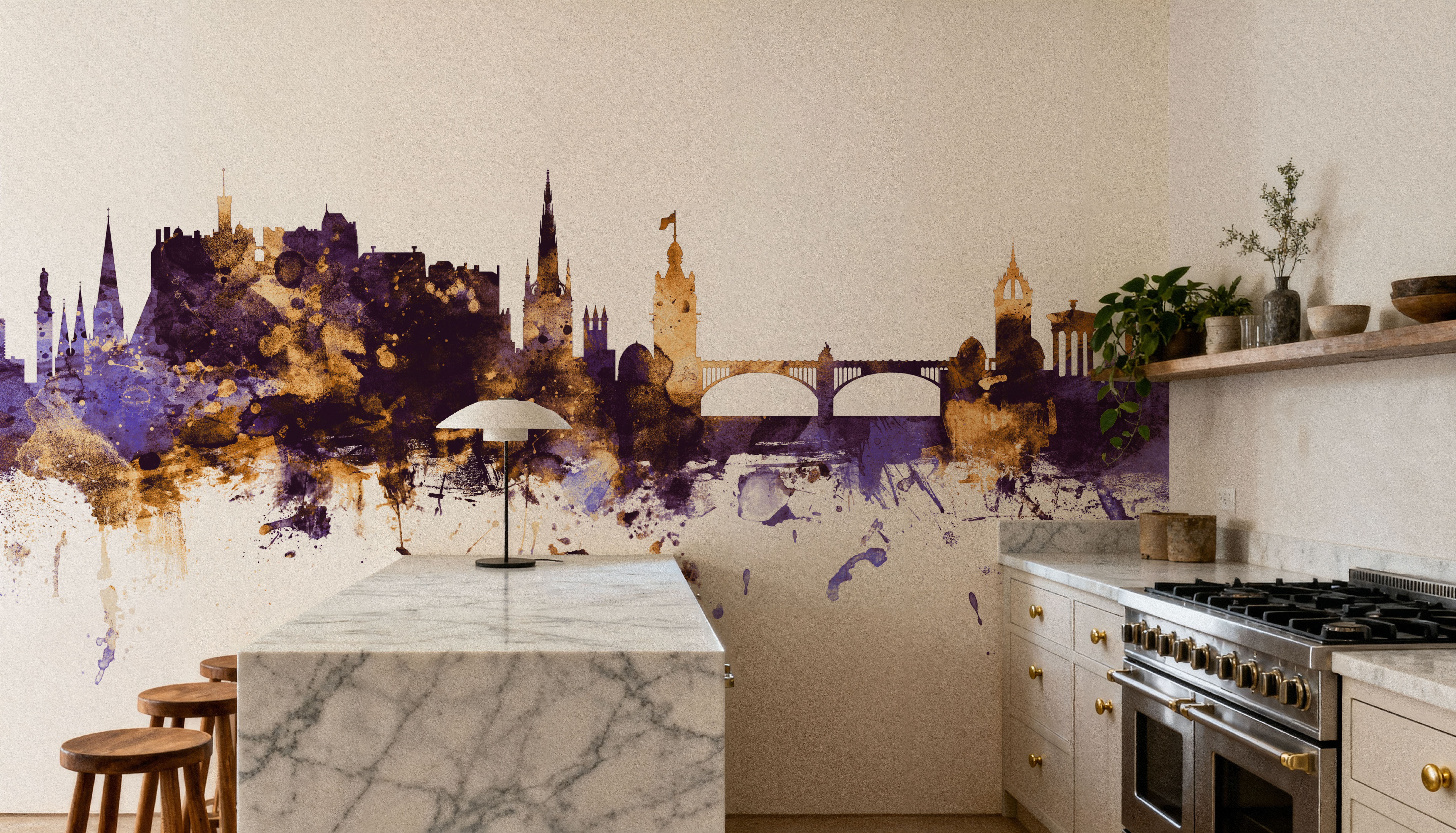 Edinburgh Scotland Skyline Purple & Gold