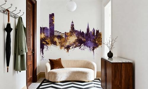 Sheffield England Skyline Purple & Gold