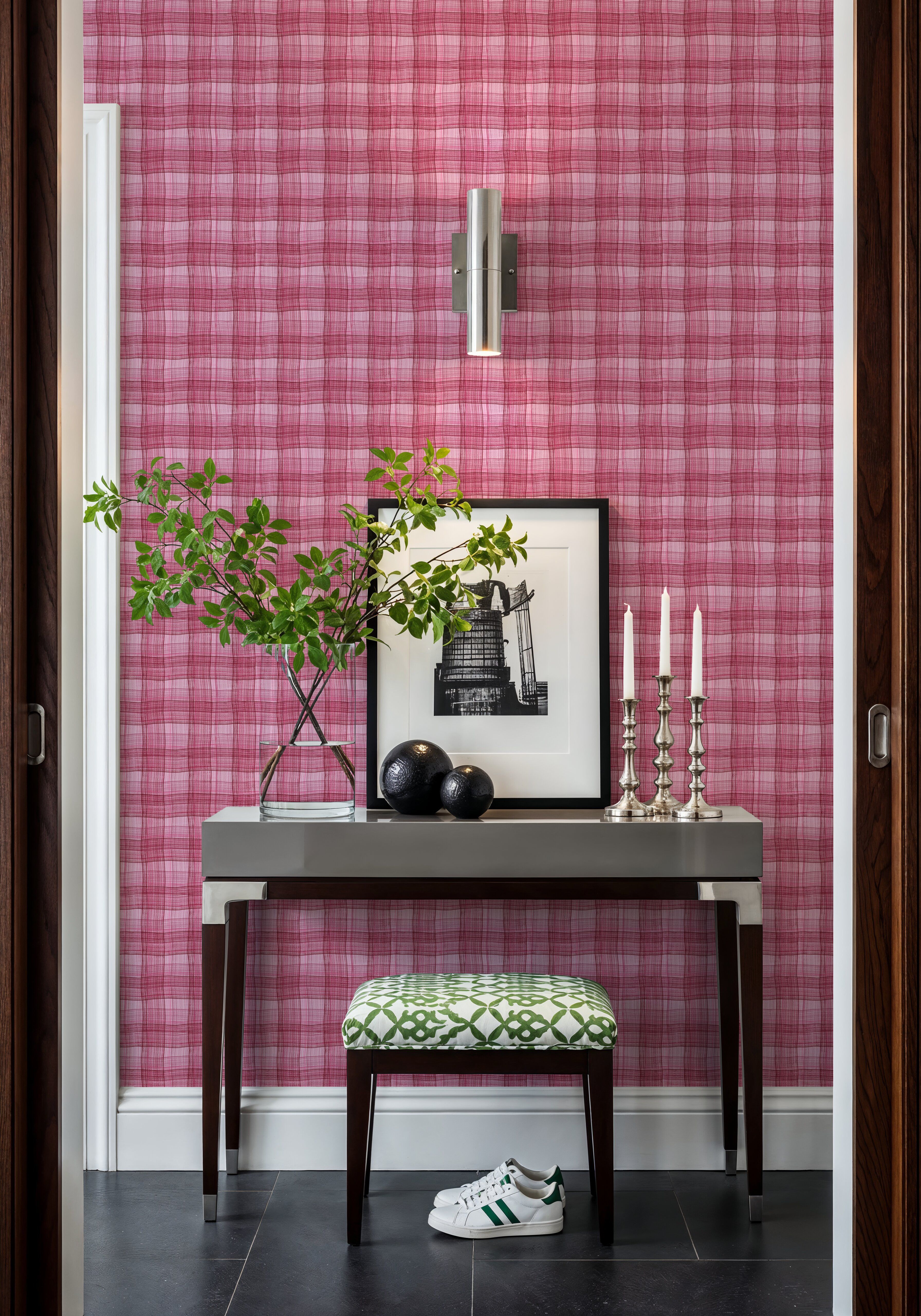 Stripy Gingham, Raspberry