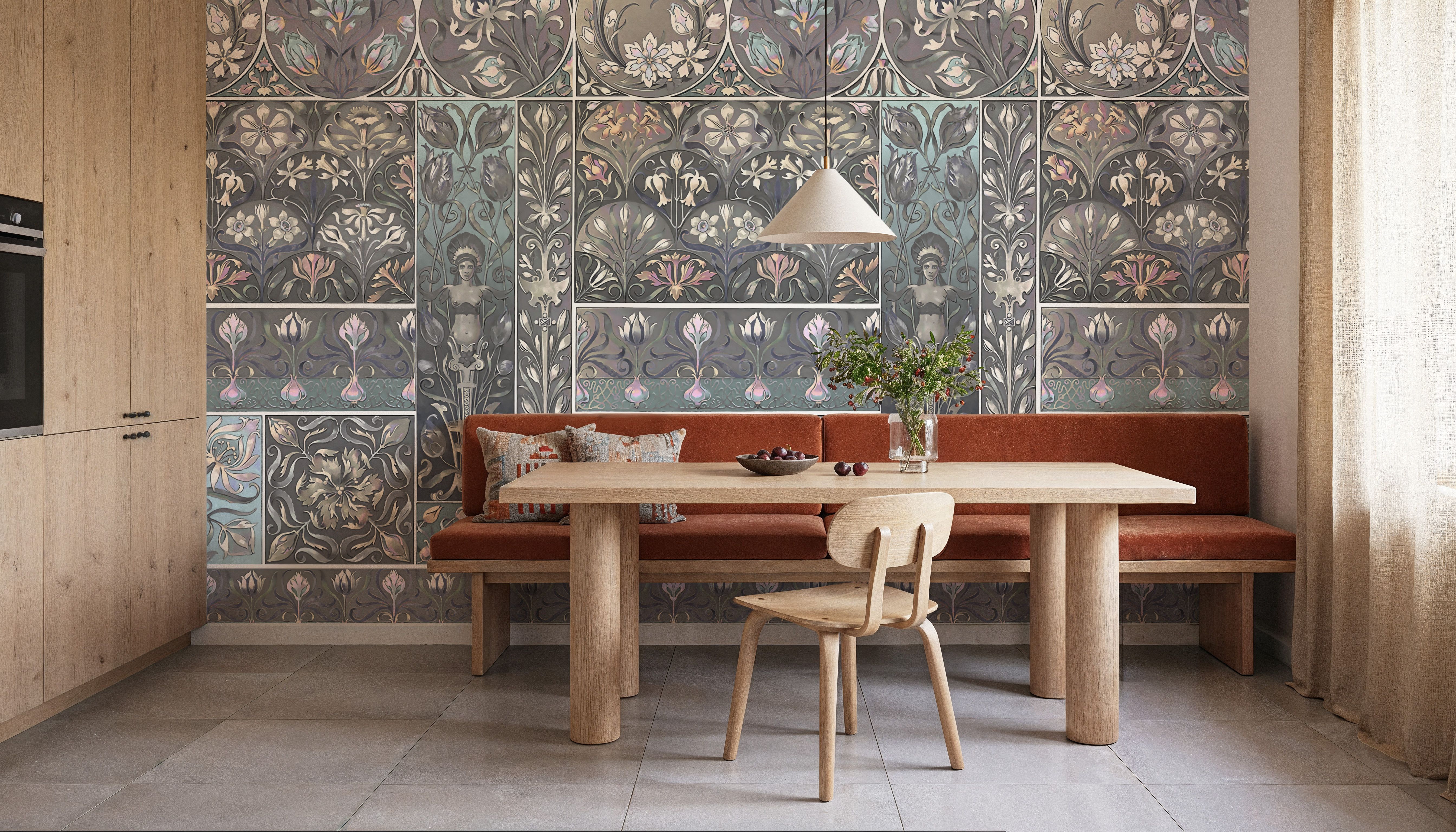 Art Deco Floral Wall Blue