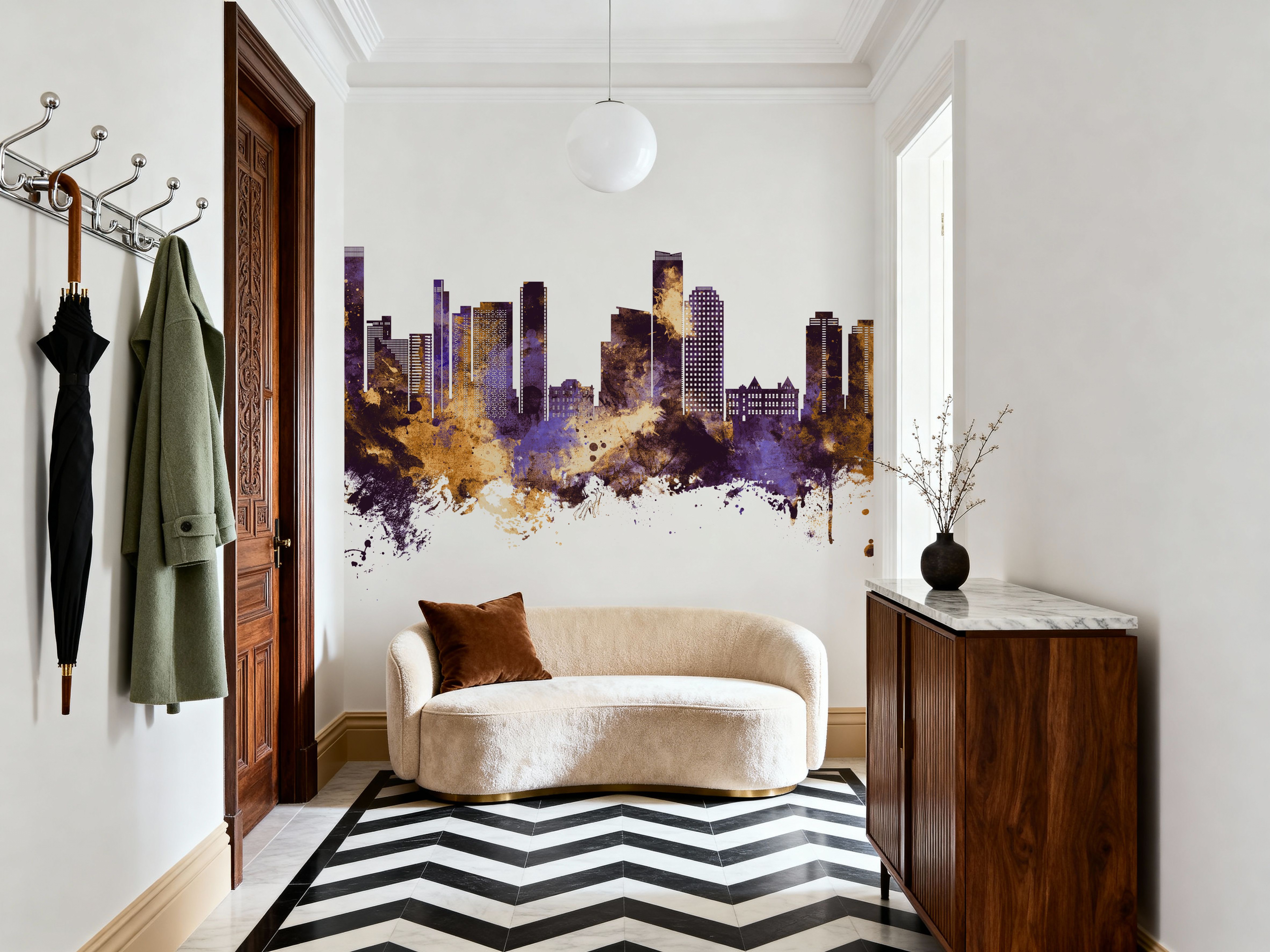 Queens New York Skyline Purple & Gold