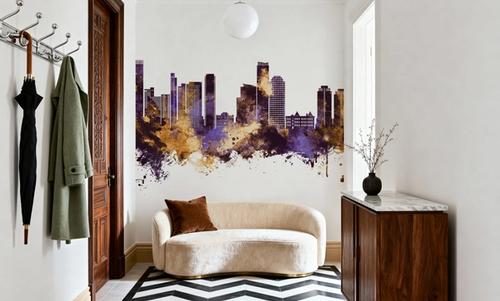 Queens New York Skyline Purple & Gold