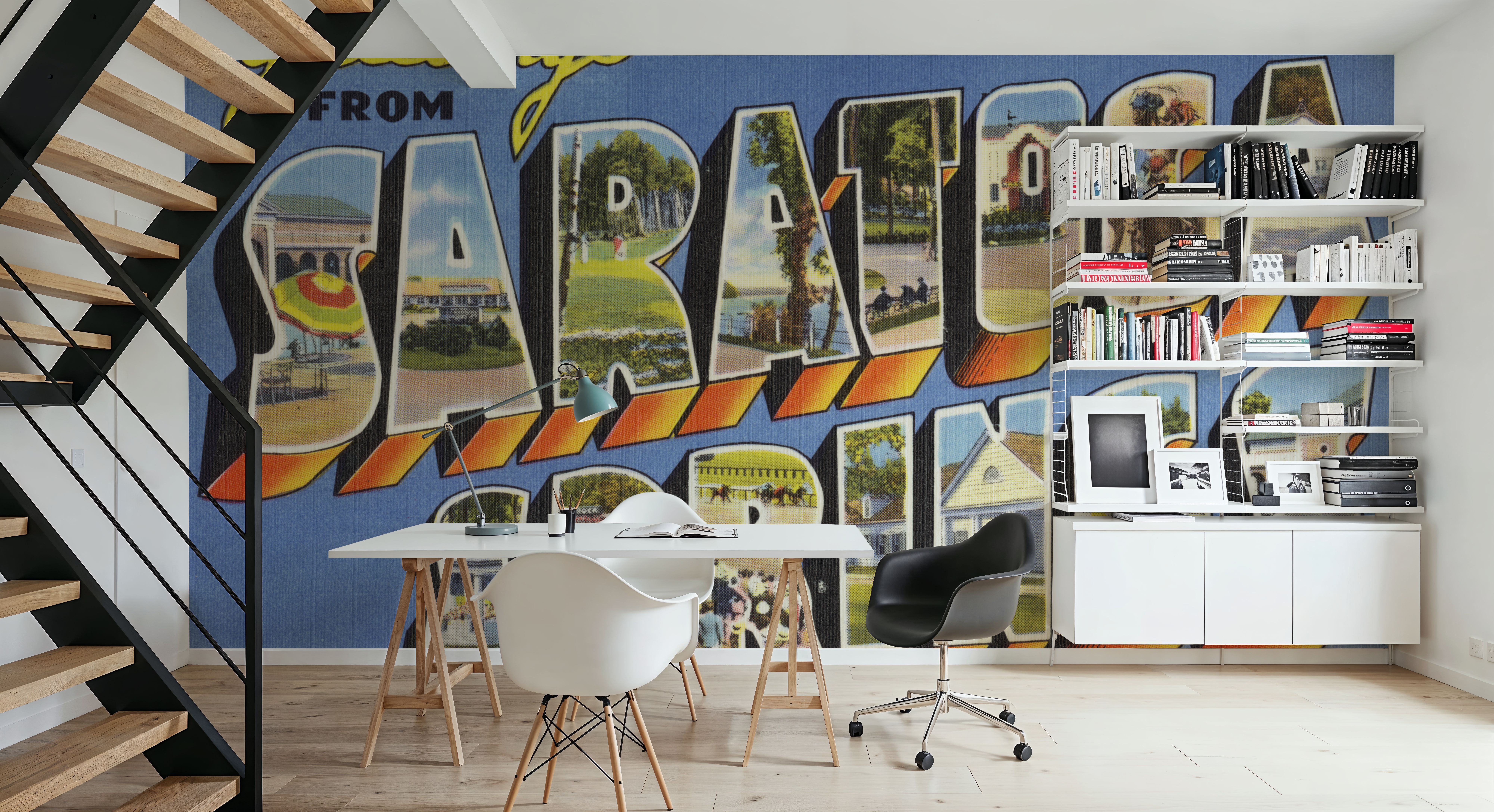 Greetings from Saratoga Springs - Screenprint Postcard, Wallpaper