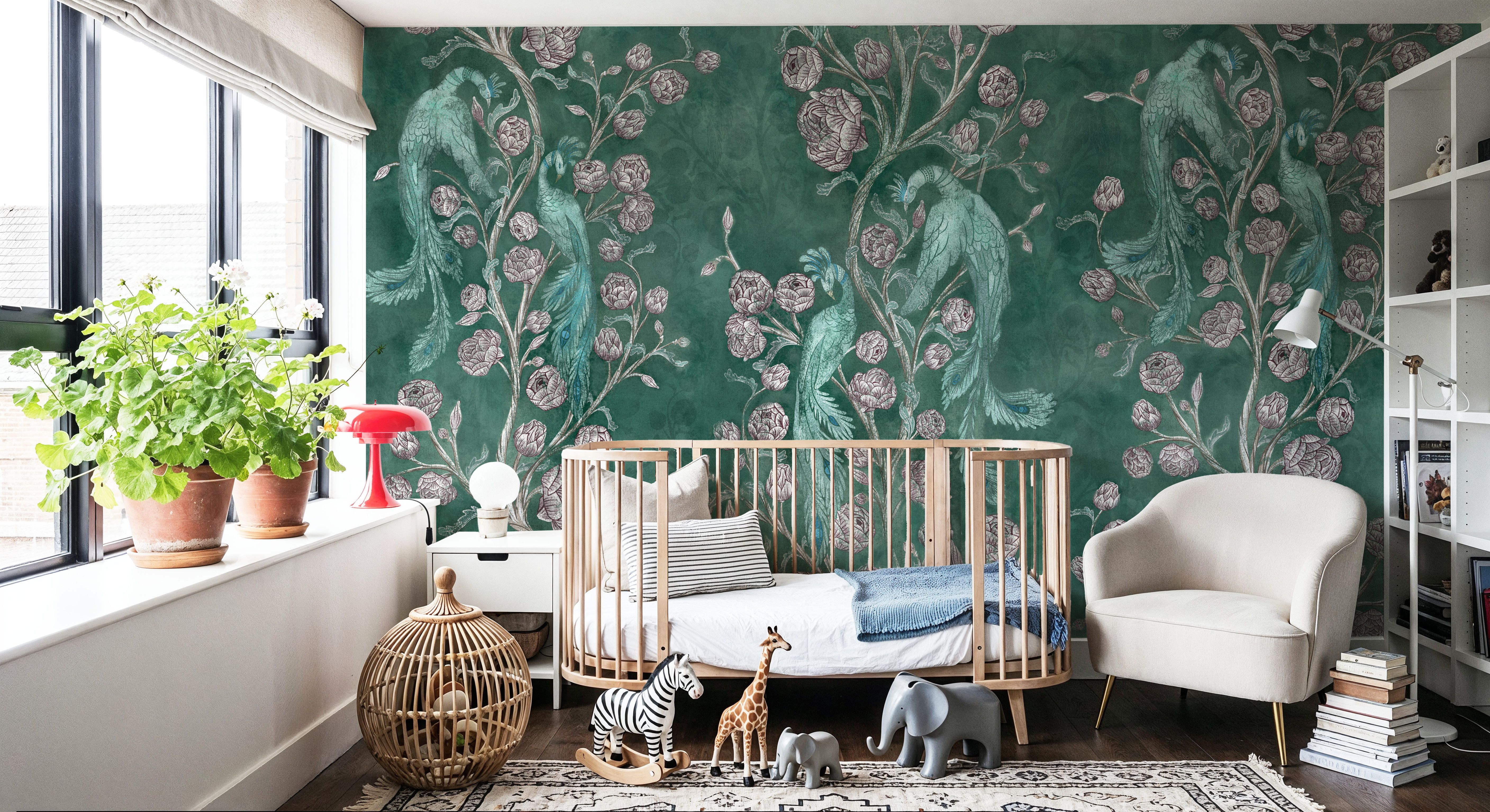 Peacock and Peony Chinoiserie Pale Green