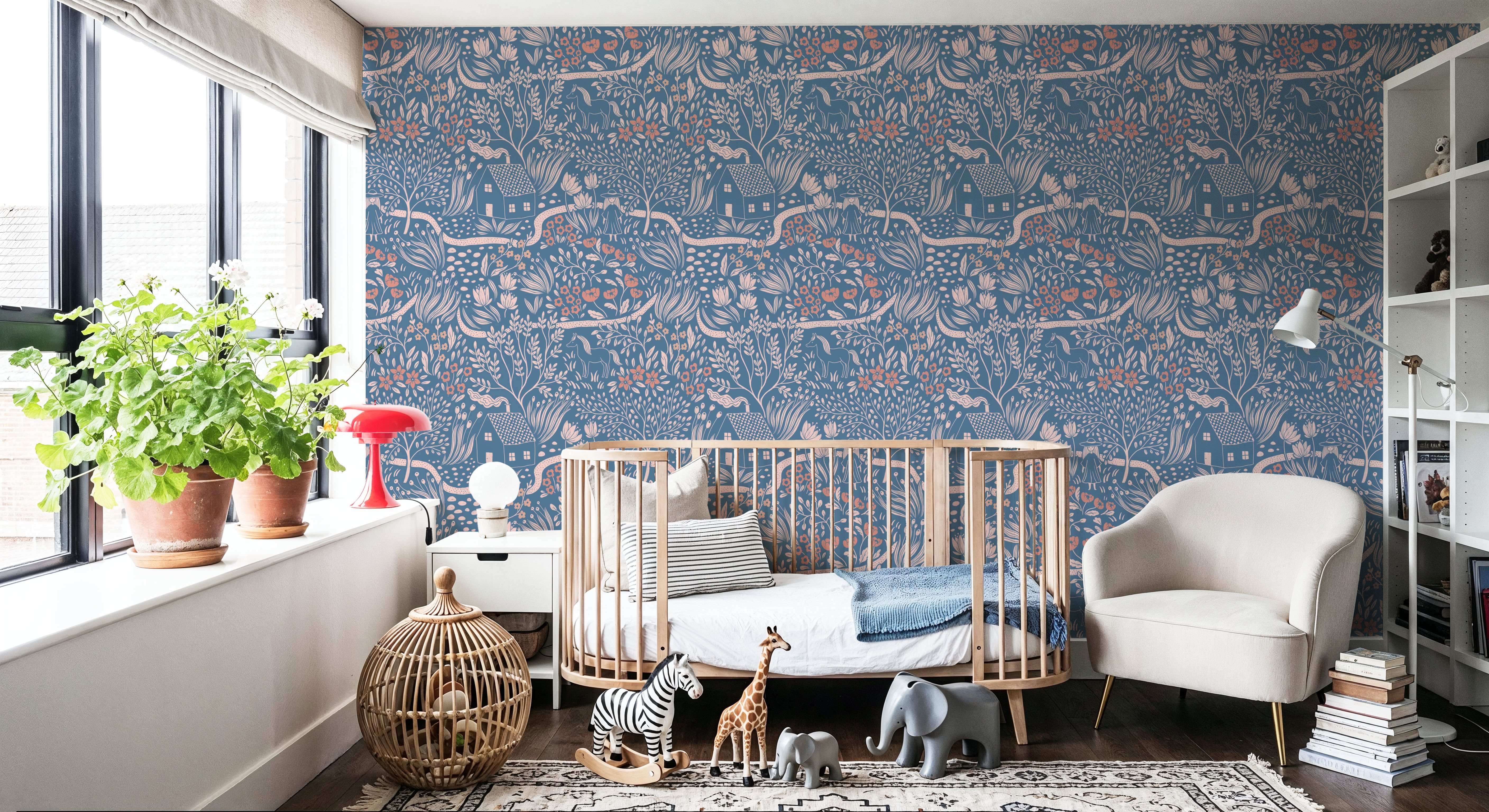 Countryside, Pink on Blue