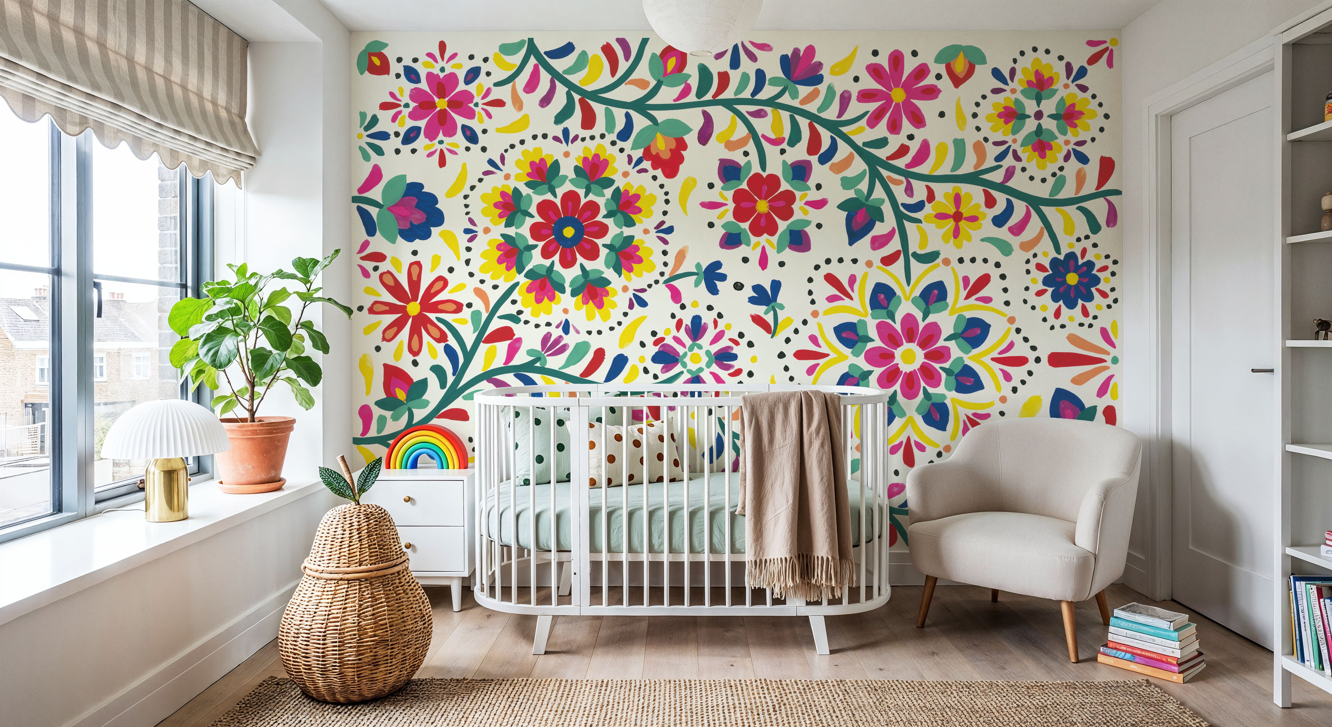 Floral Fiesta White I, Wallpaper