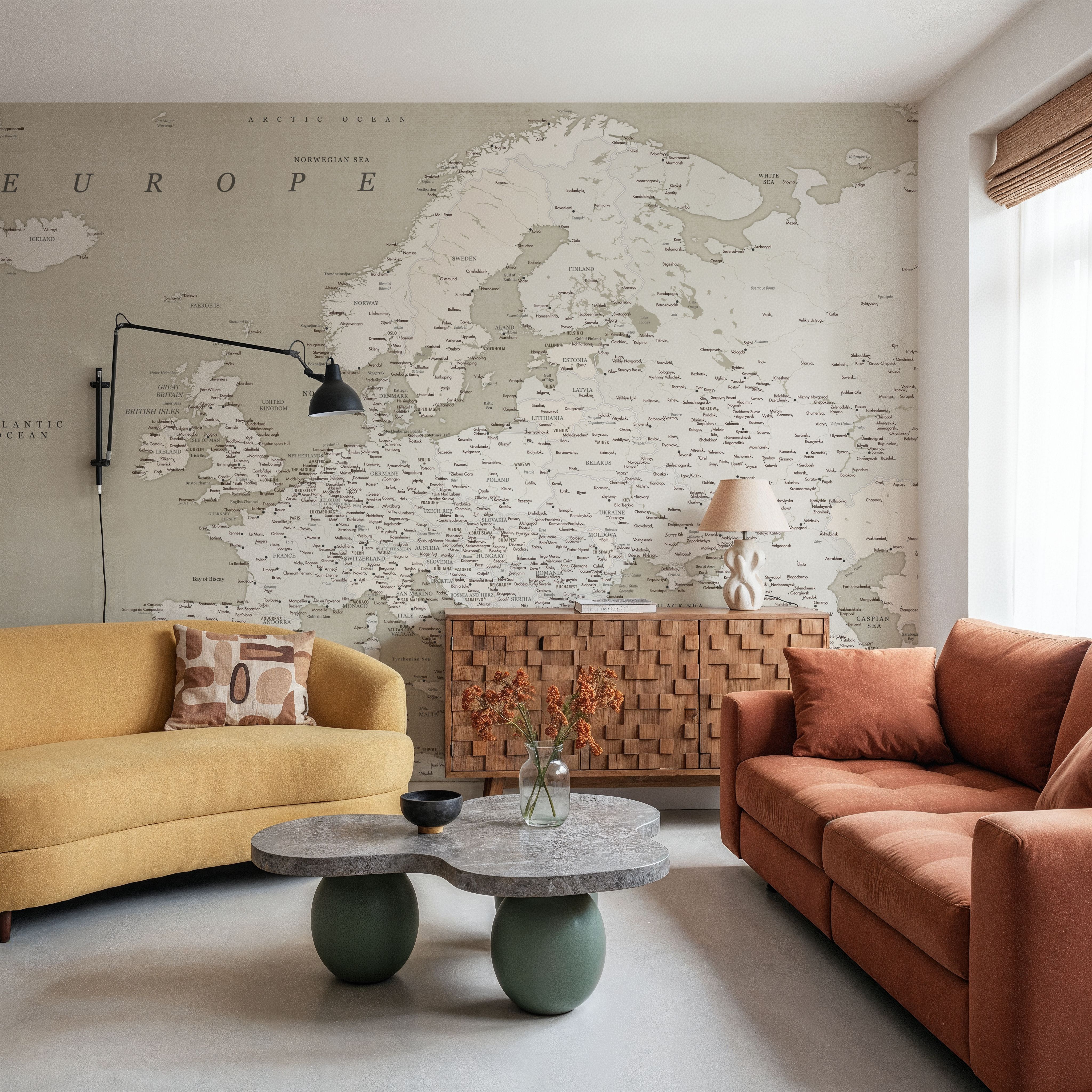 Wall Mural - Europe Map Detailed - Sarai - Countries mural wallpaper - Bedroom - Wallism US - Premium, Textured or Peel & Stick
